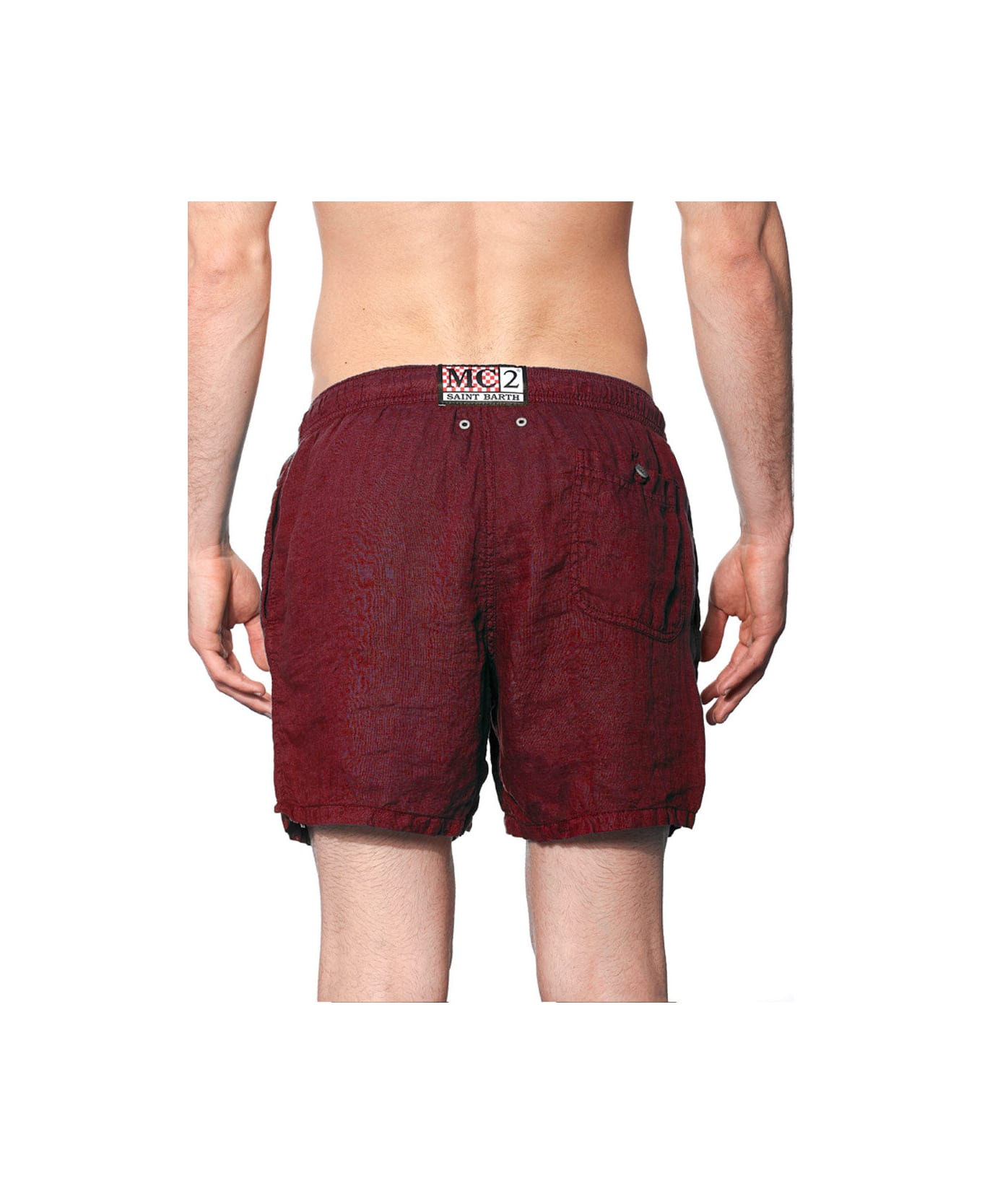 MC2 Saint Barth Solid Bordeaux Mid-length Linen Swim Shorts - RED