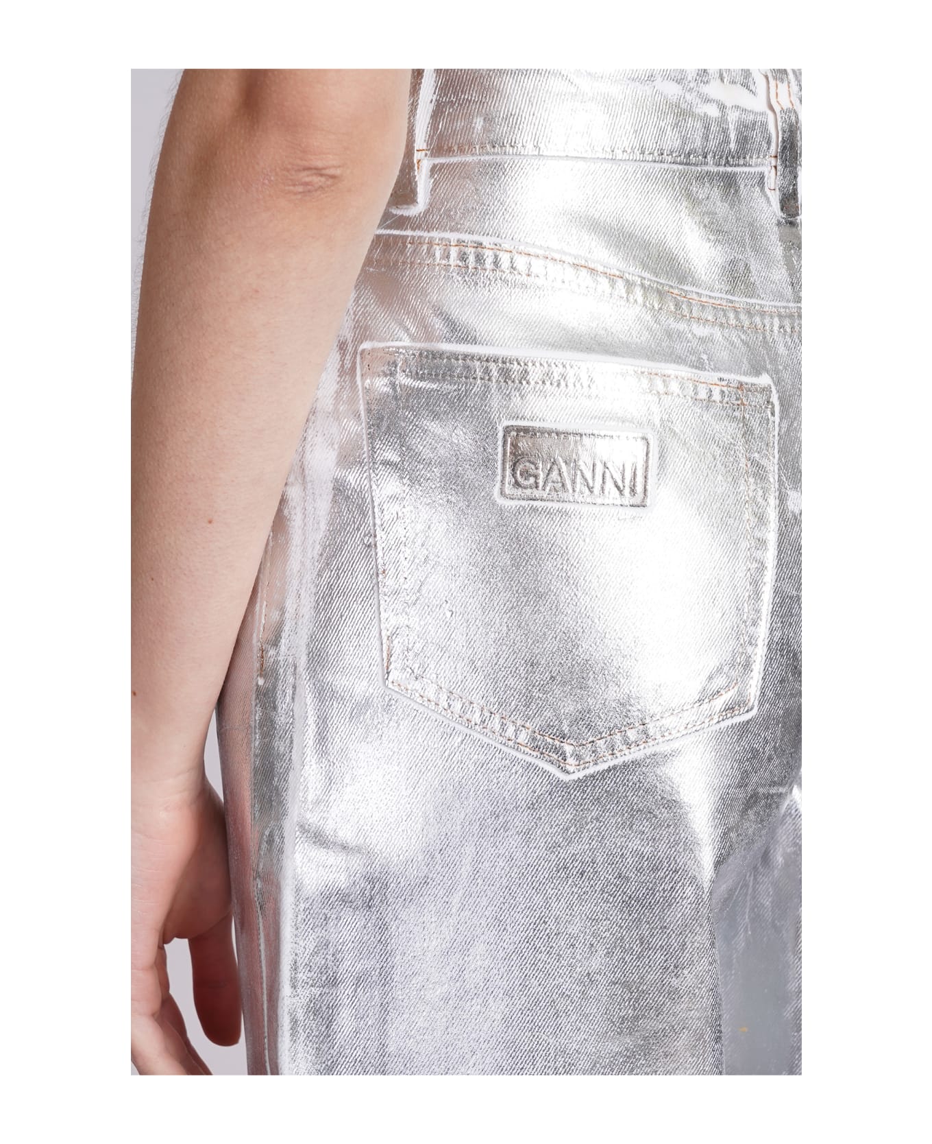 Ganni Jeans In Silver Cotton - White デニム