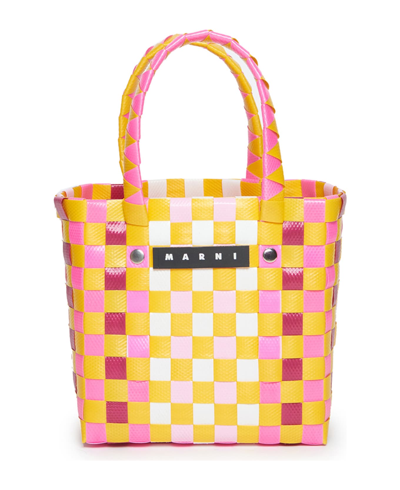 Marni Mw55f Micro Basket Bag Bags Marni Fluo Pink Woven Micro Basket Bag With Handles And Applied Logo - Pink fluo