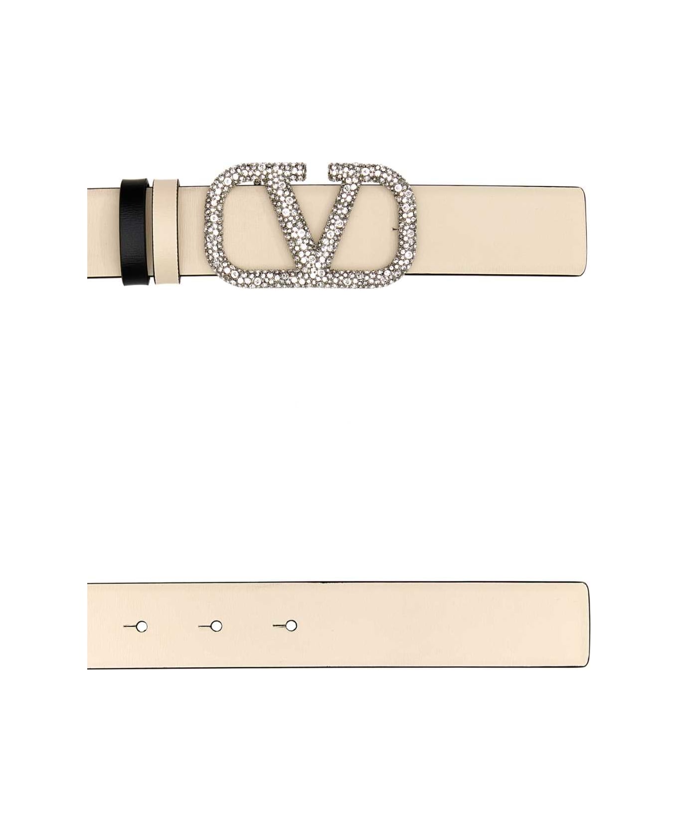 Valentino Garavani Ivory Leather Vlogo Signature Reversible Belt - LIGHTIVORYNEROLANTPALLADIUMCRYSTAL ベルト