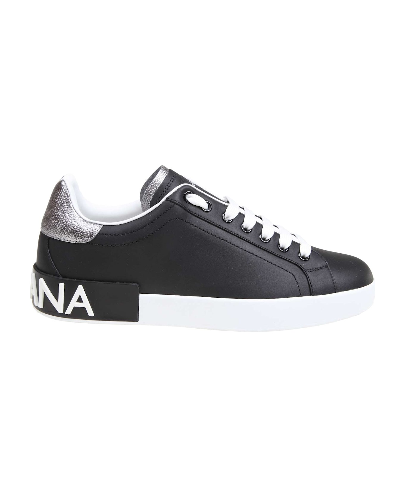 Dolce & Gabbana Portofino Sneakers In Black Nappa Calfskin - Black / Silver