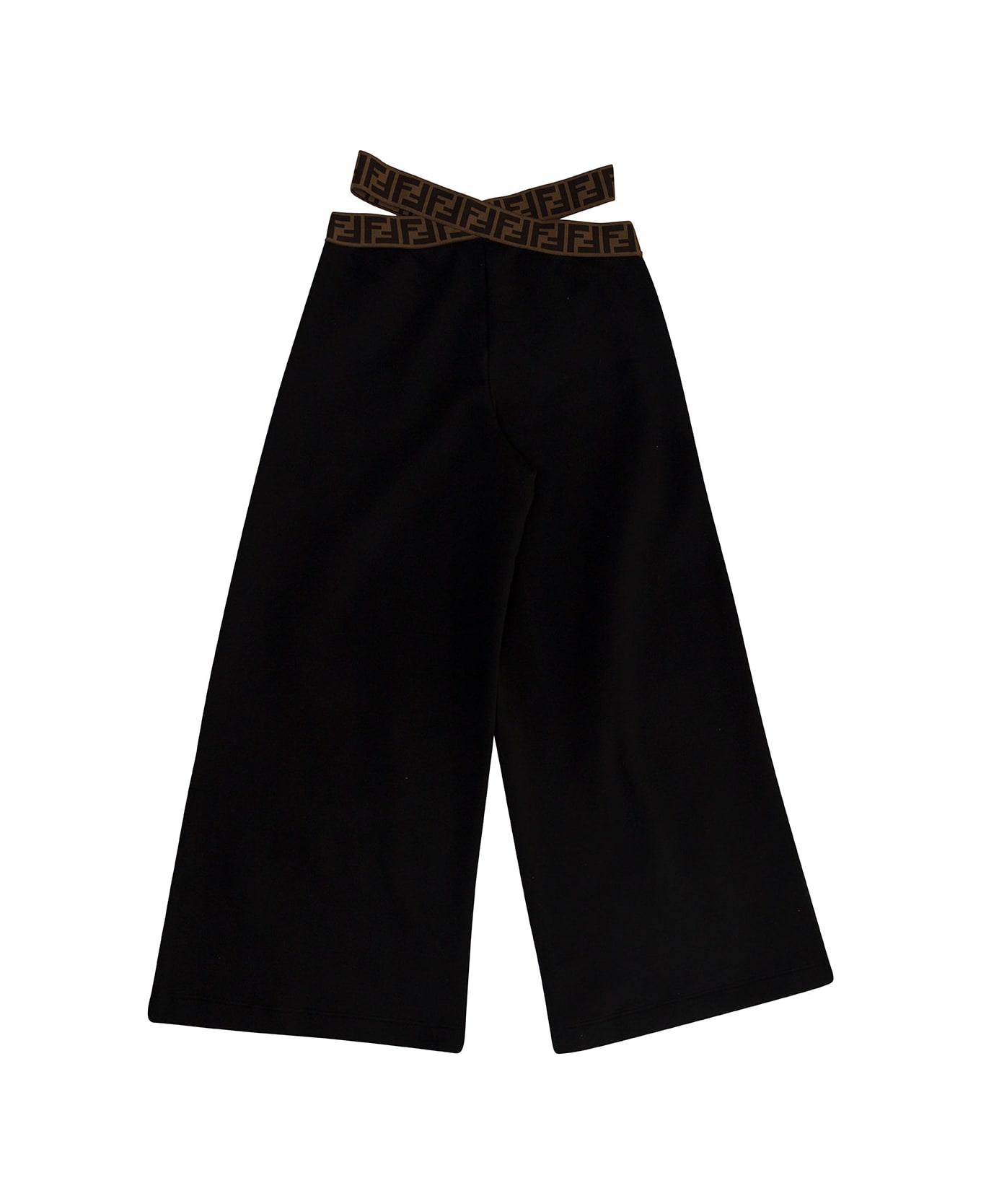 Fendi Black Pants With Ff Motif And Cut-out In Cotton Girl - Black