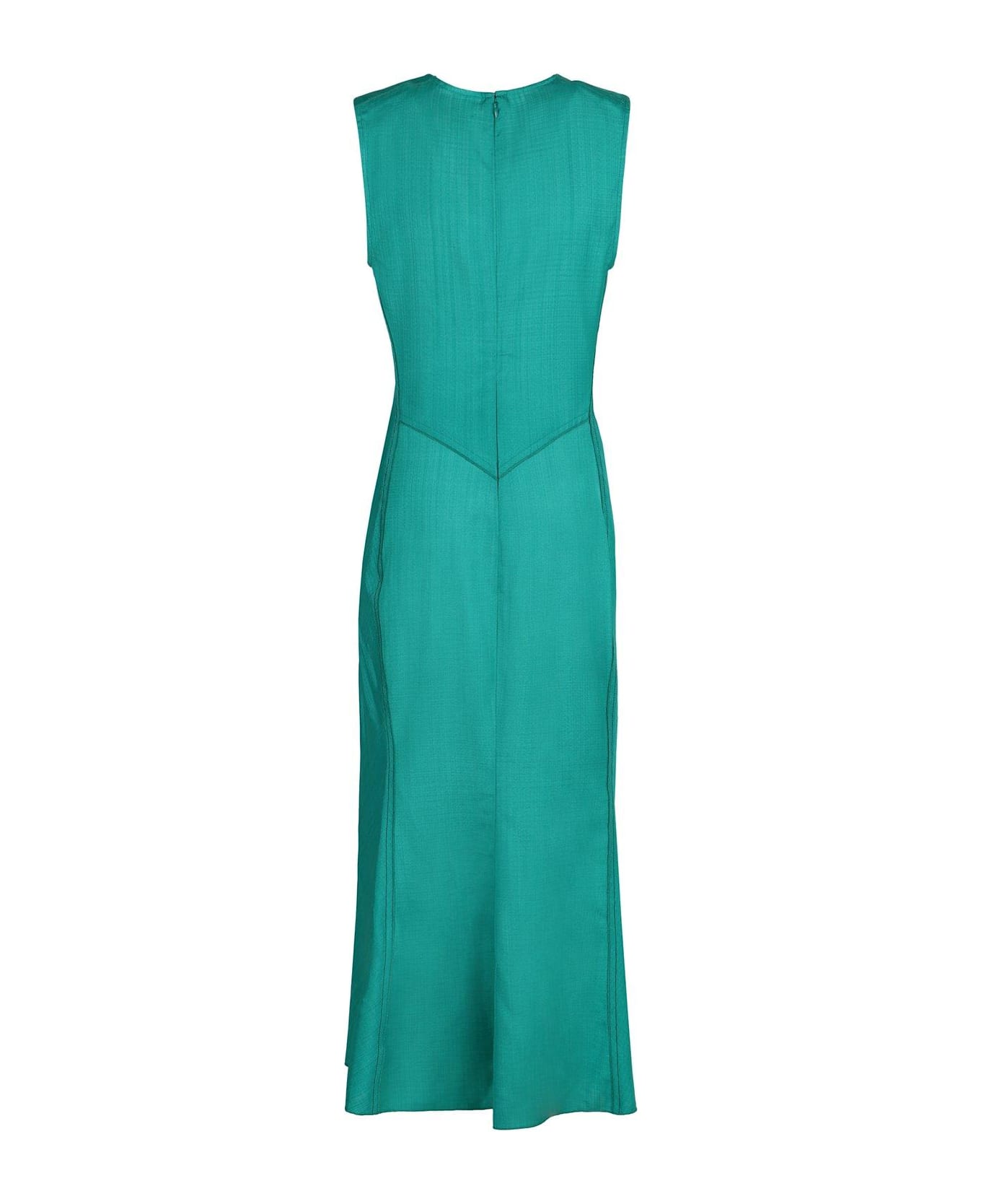 Victoria Beckham Gathered V-neck Midi Dress - GREEN