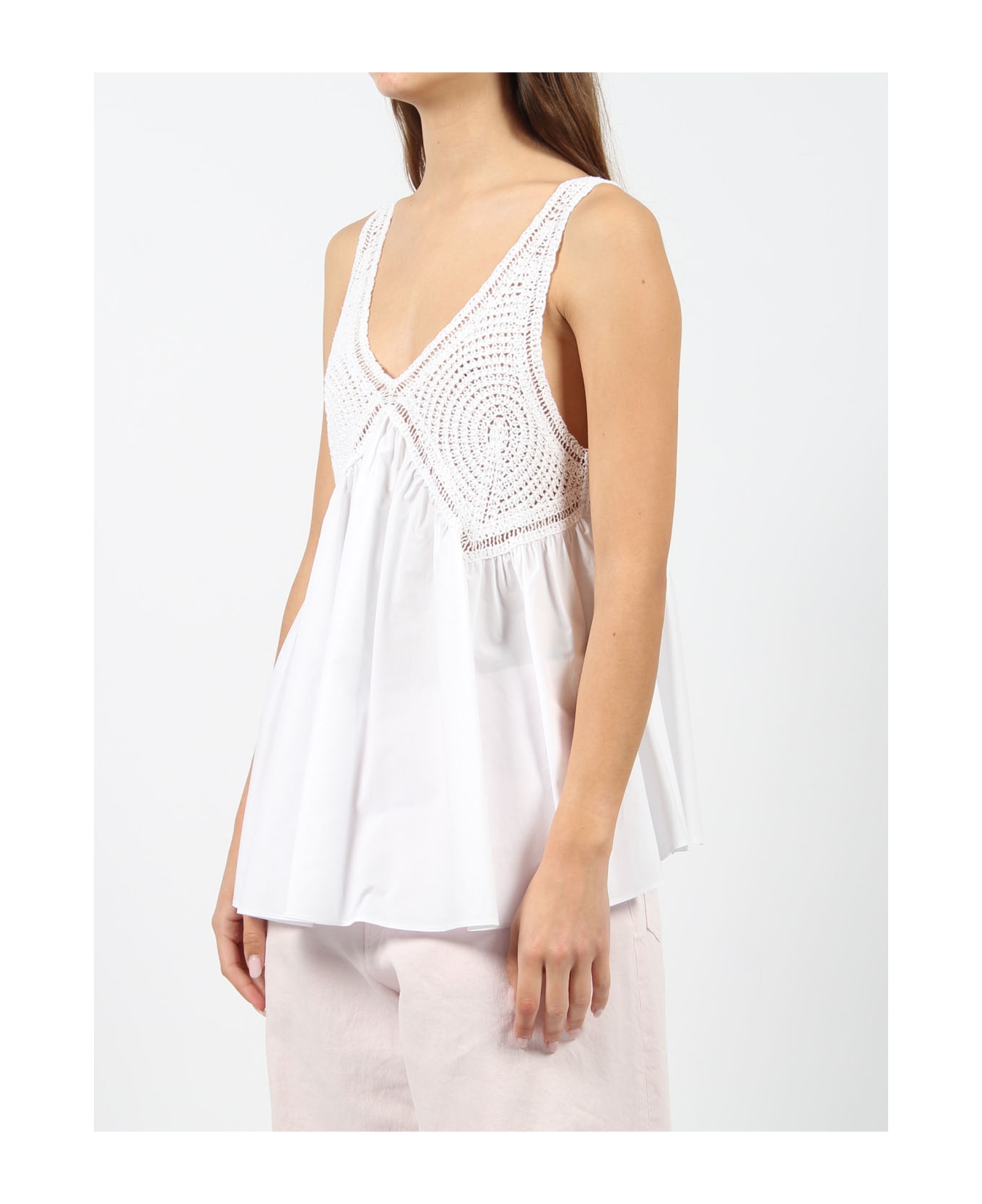 Parosh Crochet Embroidery Top - White ワンピース＆ドレス