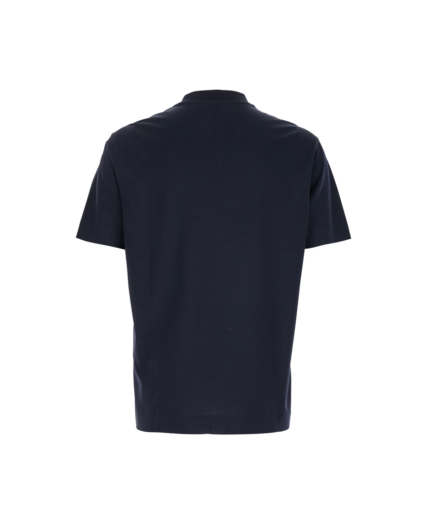 Emporio Armani Black Crewneck T-shirt With Tonal Logo Embroidery In Cotton Blend Man - Blu