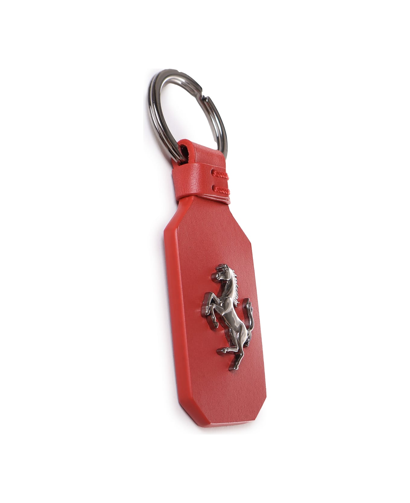 Ferrari Leather Key Ring With Metal Prancing Horse - Nero