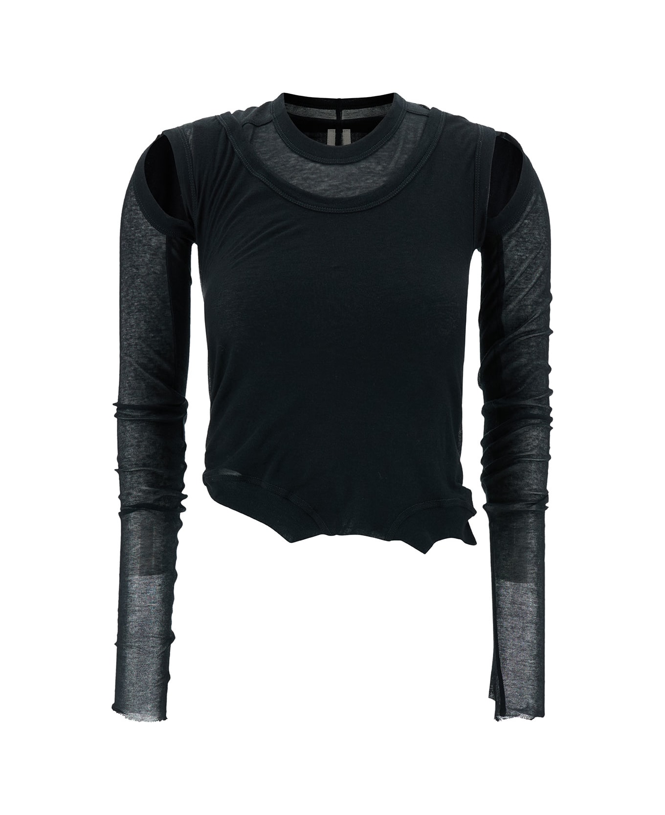 Rick Owens Black Asymmetric Long Sleeve Top With Cut-out In Cotton Woman - Black