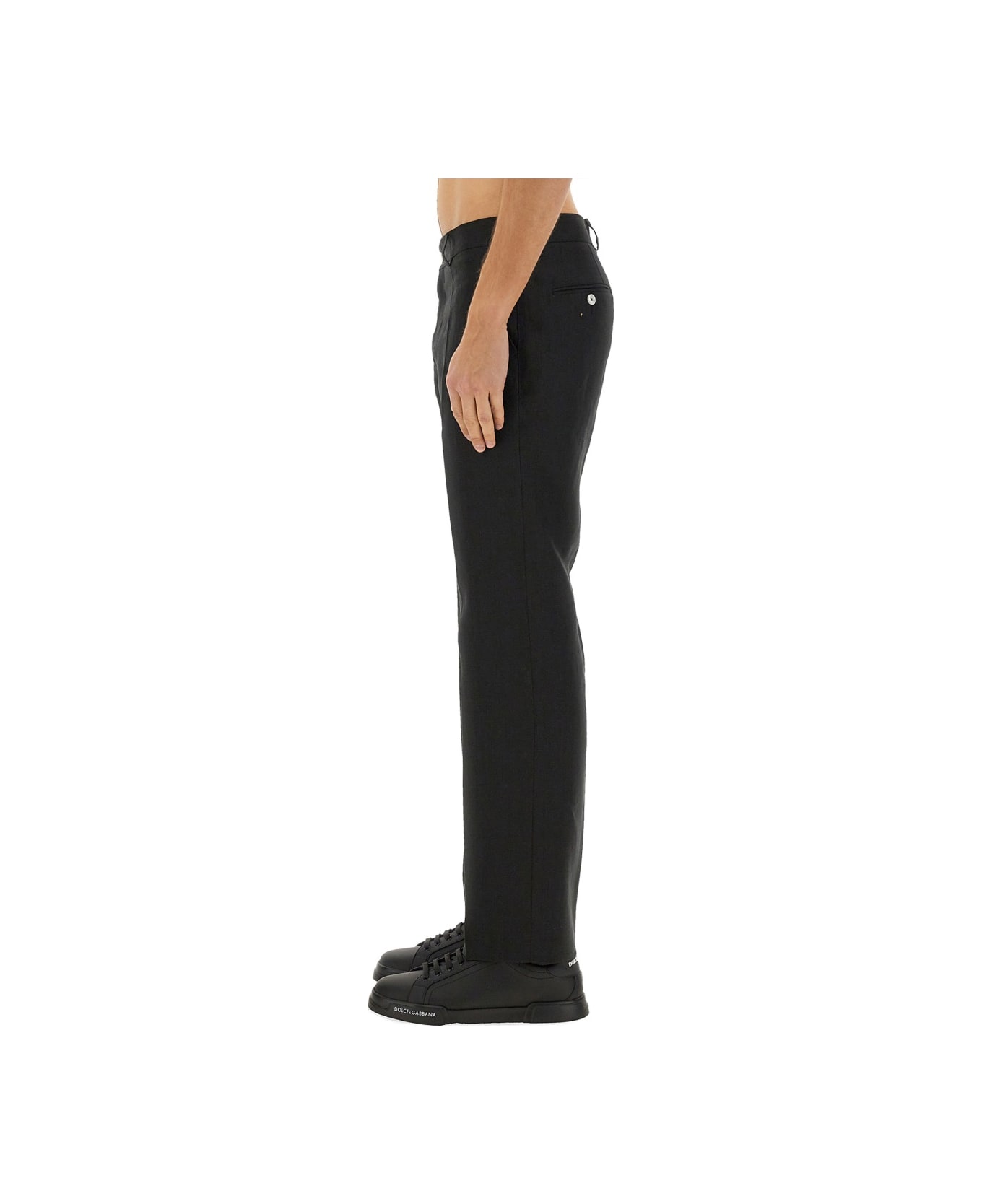 Dolce & Gabbana Stretch Linen Tailored Pants - BLACK