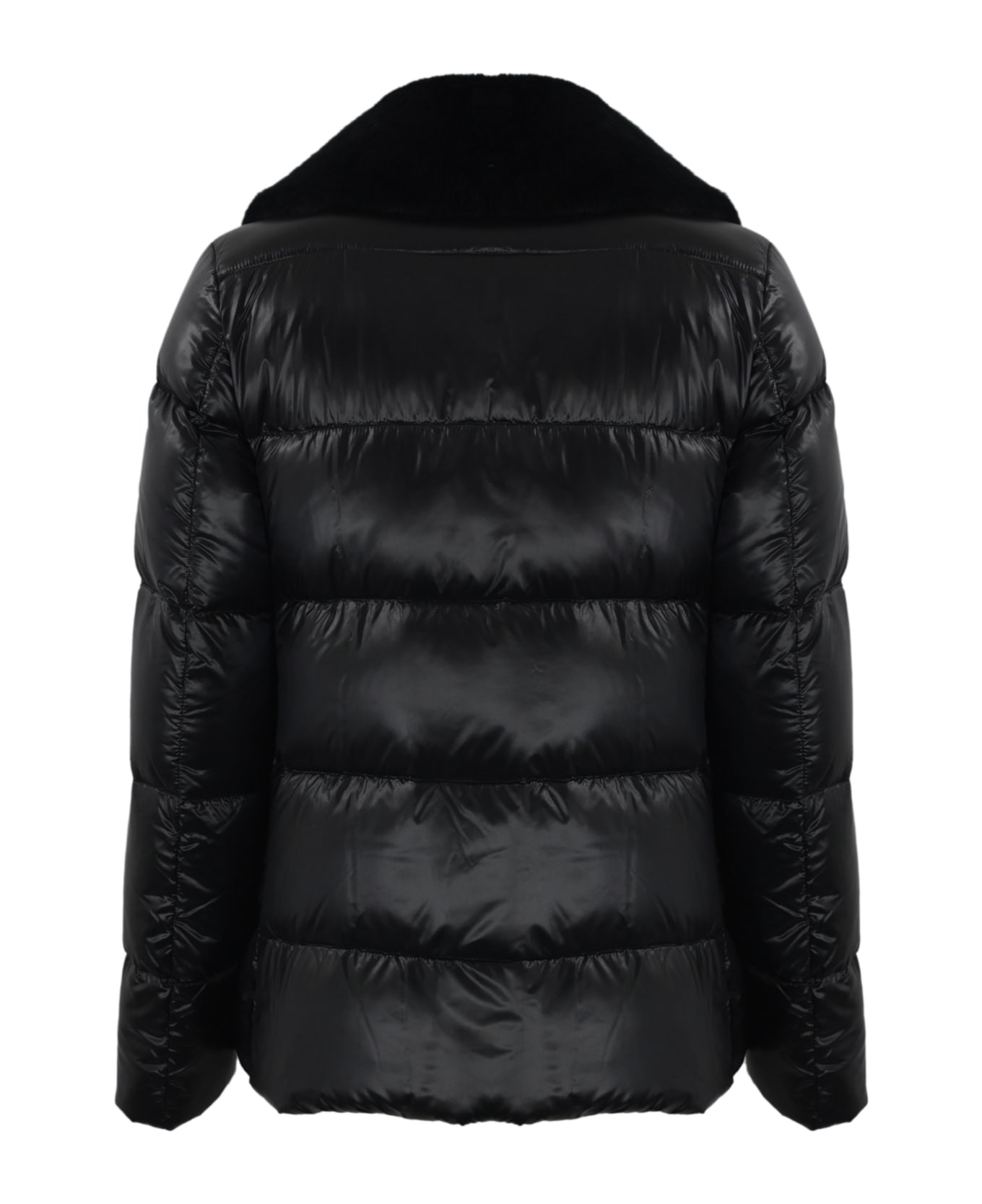 Herno Quilted Down Jacket With Faux Fur - BLACK