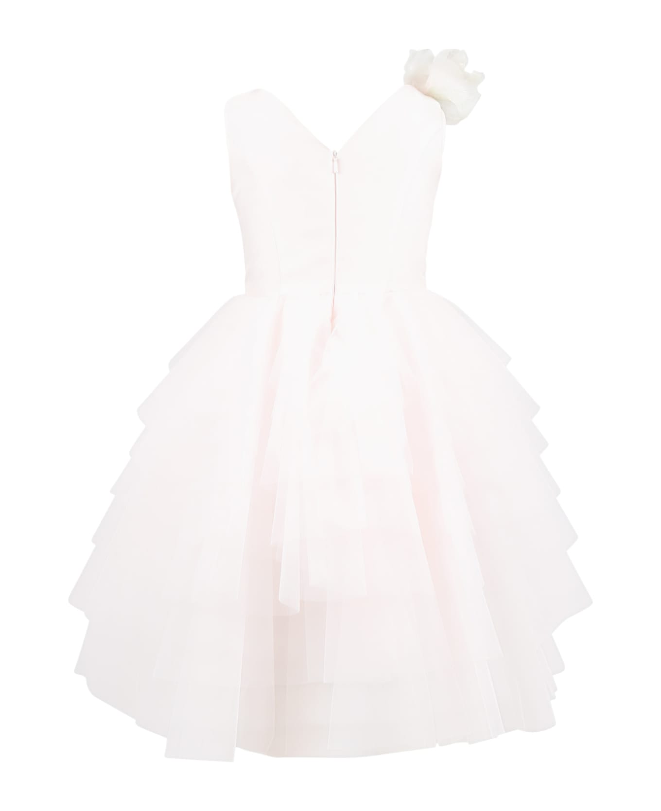 Monnalisa Pink Dress For Girl With Rhinestones And Flowers - Pink ワンピース＆ドレス