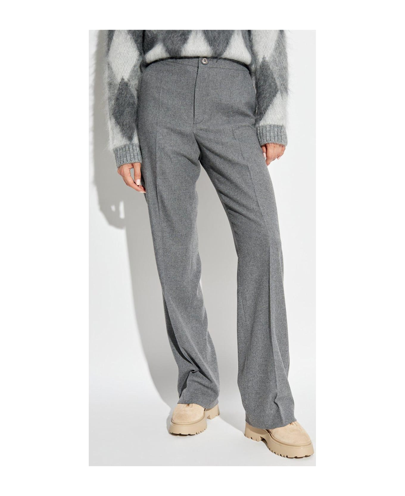 Moncler Logo Buttoned Straight-leg Trousers - Grey