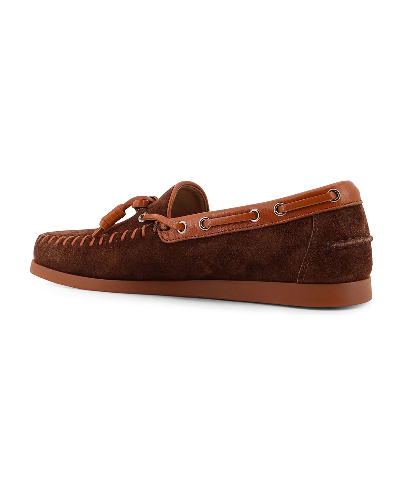 Valentino Garavani Palm Avenue Leather And Suede Boat Shoe - BARK BROWN ROASTED PECAN