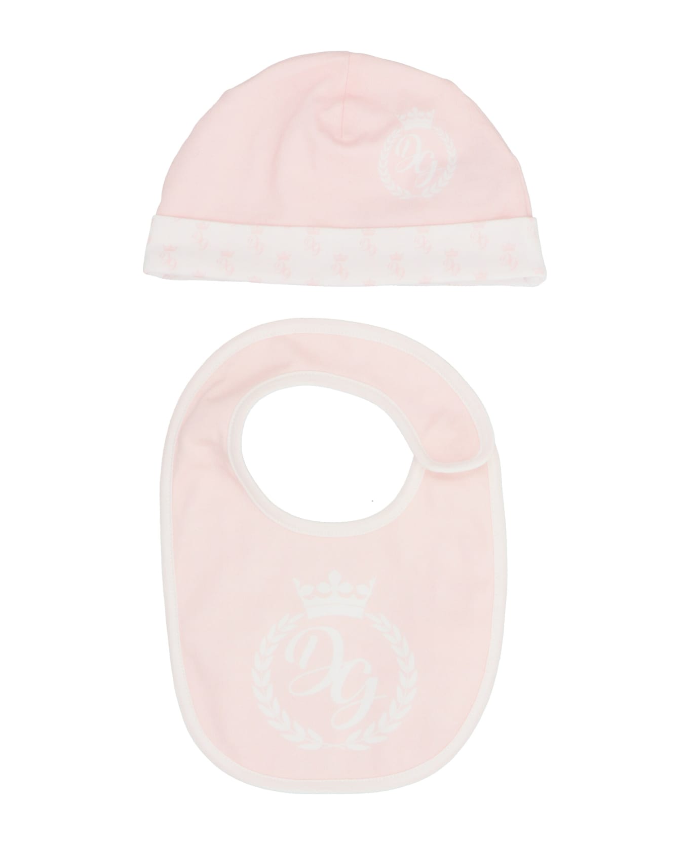 Dolce & Gabbana Sleepsuit + Bib + Beanie Baby Set - Pink