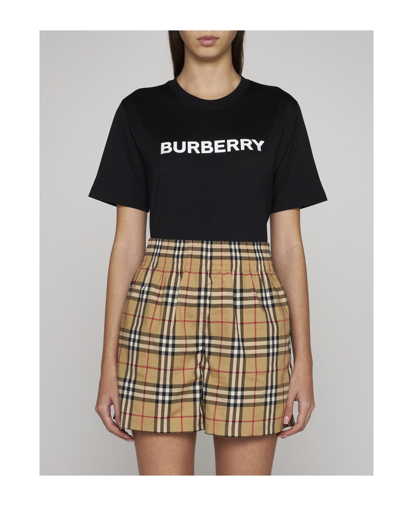 Burberry Audrey Check Cotton Shorts - Beige