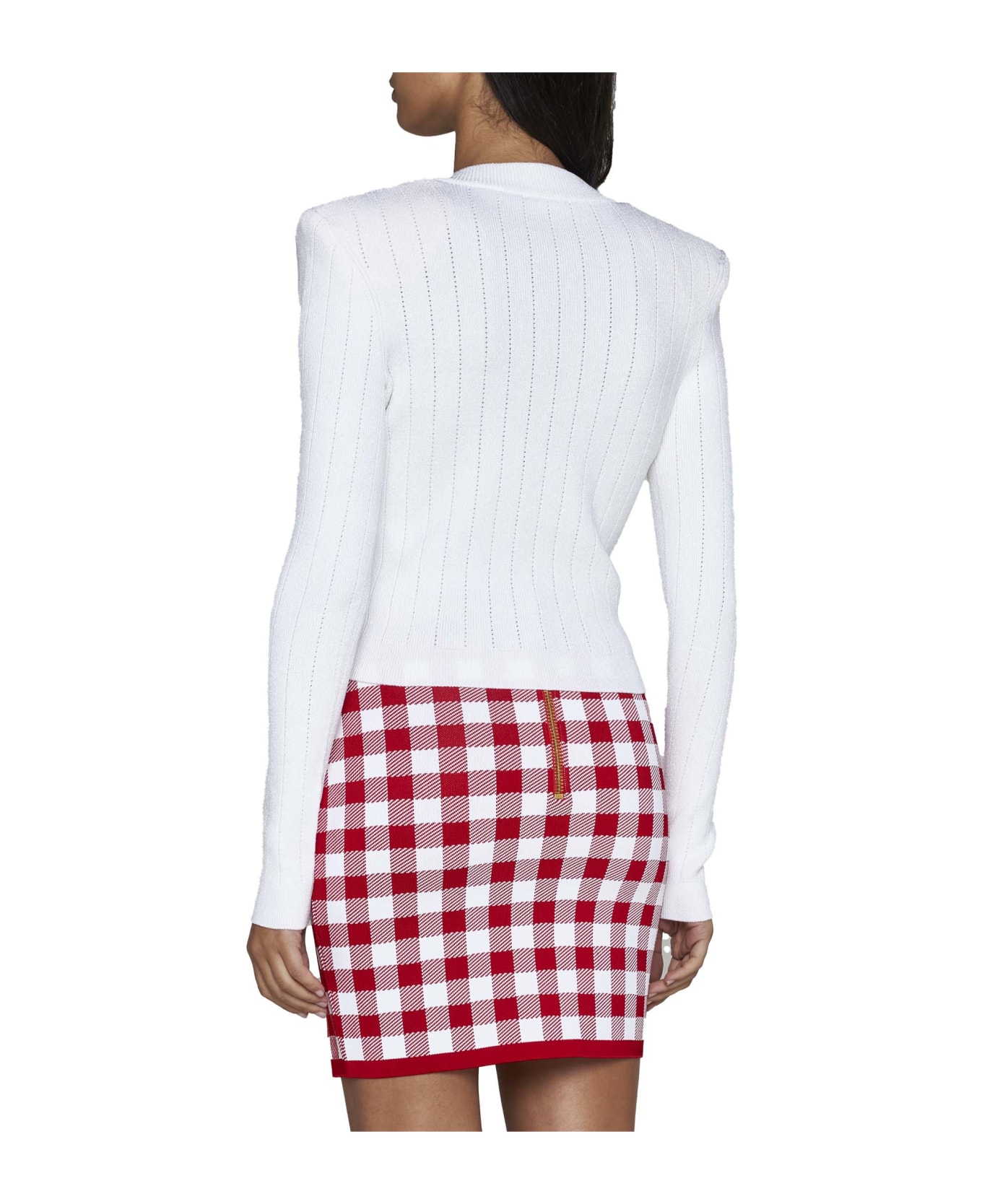 Balmain Buttoned Knit Crop Cardigan - Fa Blanc