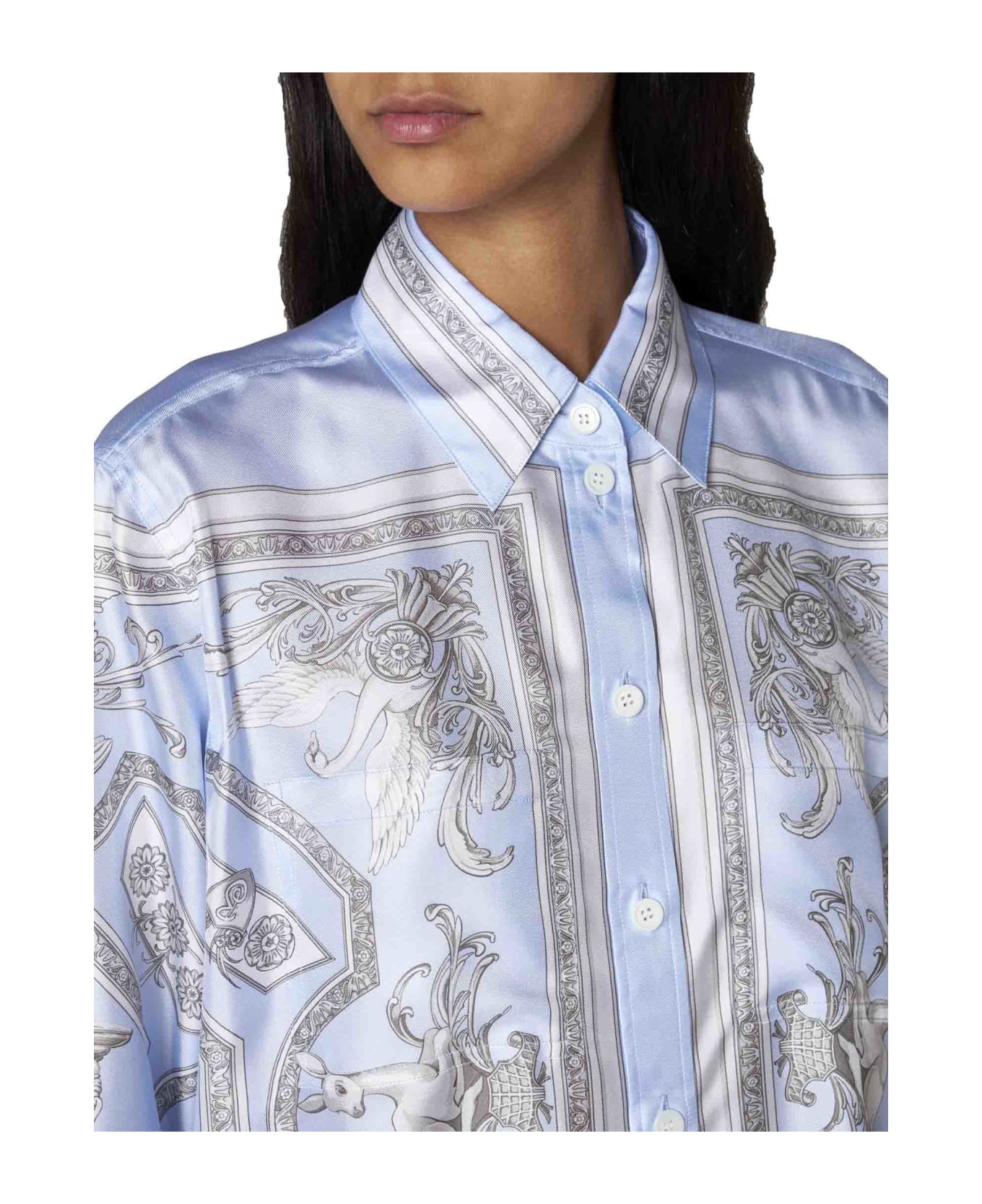 Burberry Ivanna Print Silk Shirt - Pale blue ip pat シャツ