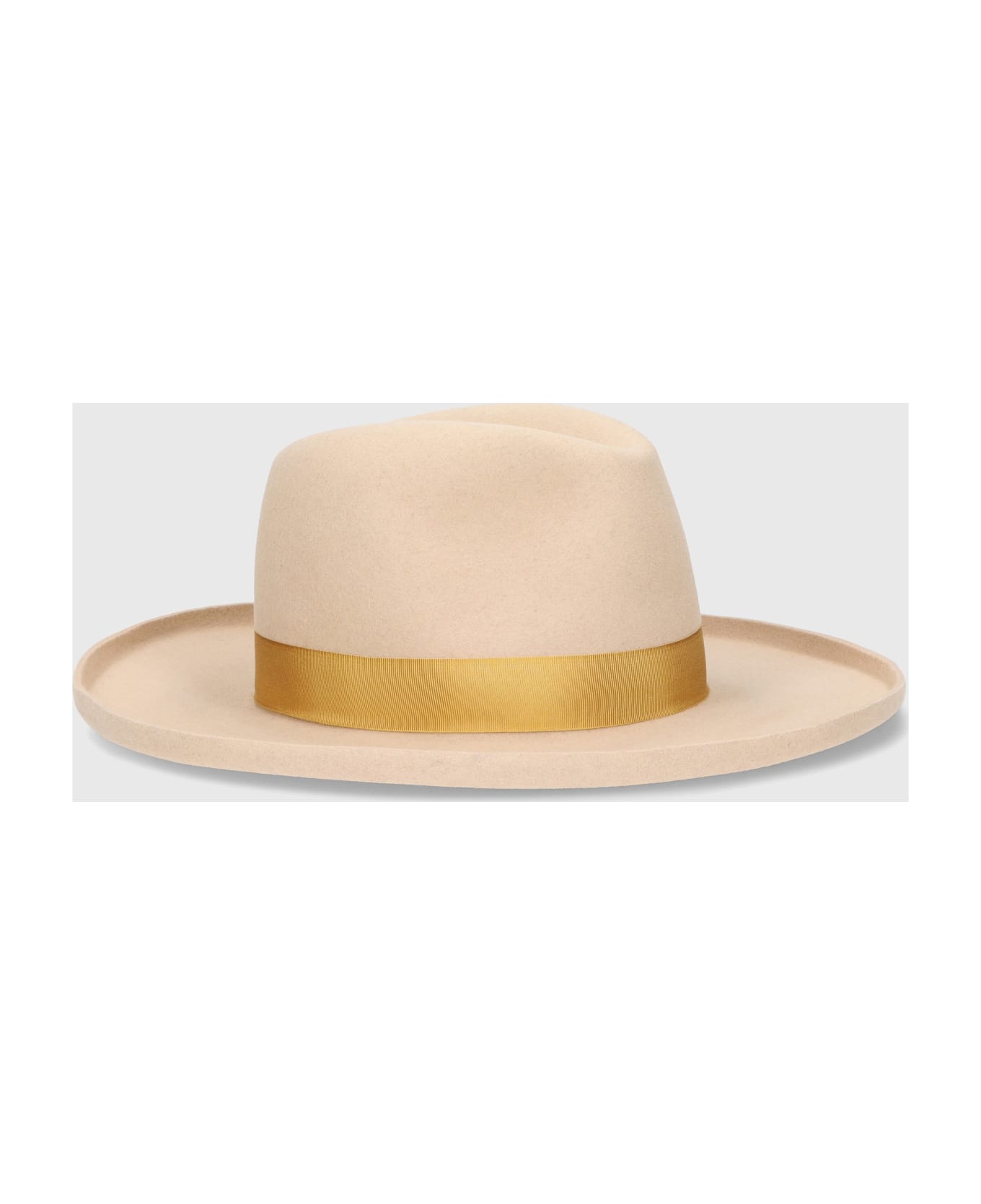Borsalino Brooklyn Alessandria Felt Wide Brim - BEIGE, MUSTARD-COLORED HAT BAND