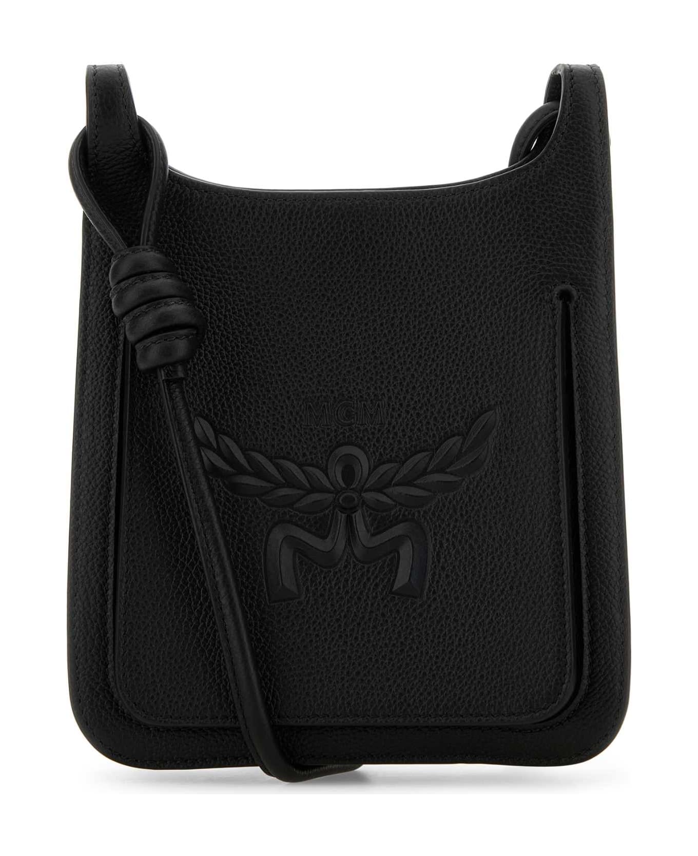 MCM Black Leather Mini Himmel Hobo Crossbody Bag - BLACK