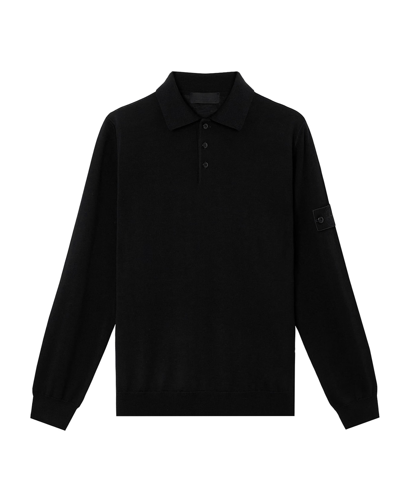 Stone Island Virgin Wool Polo Sweater - Black