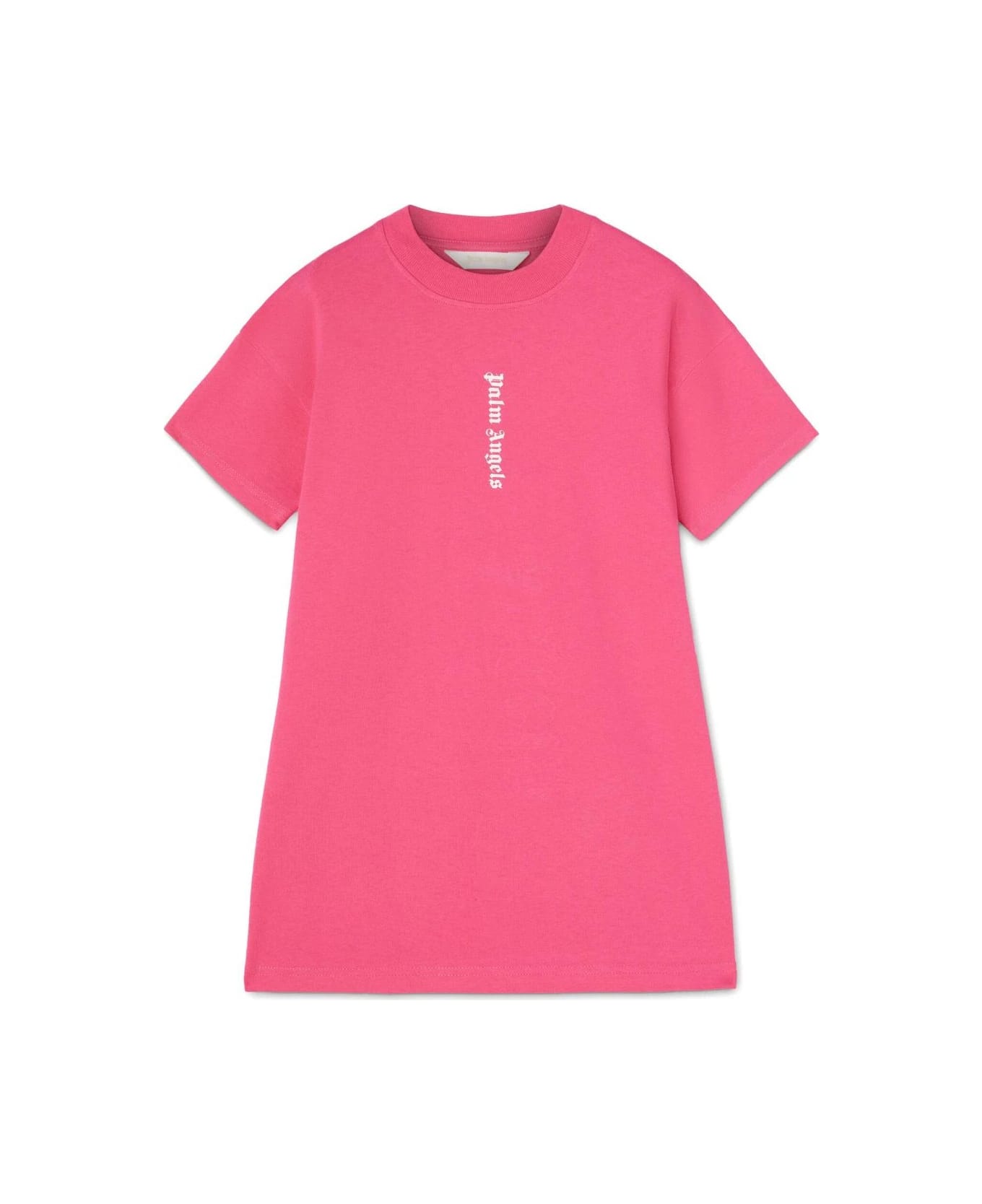 Palm Angels Fuchsia Maxi T-shirt Dress With Front And Back Logo - Pink