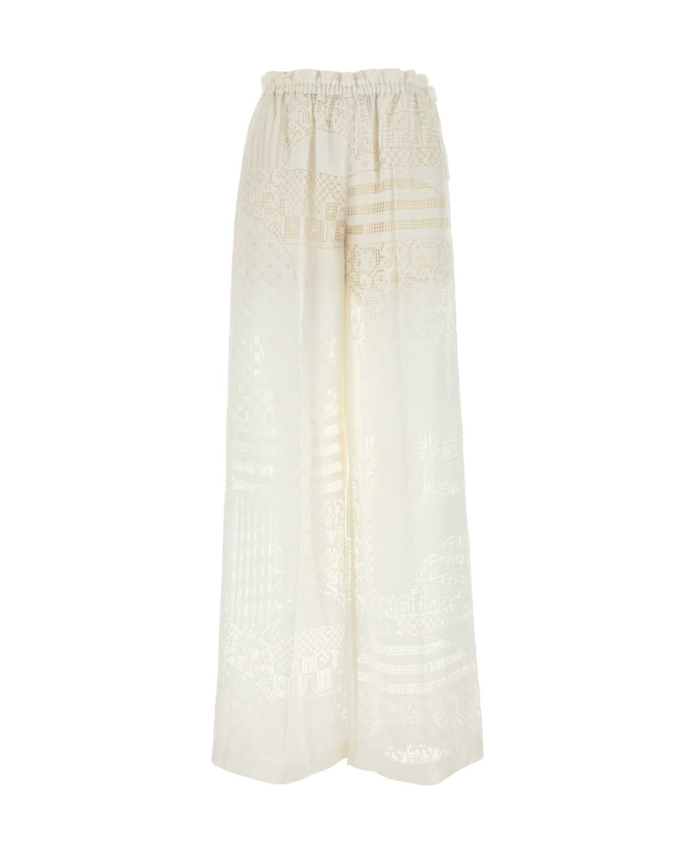 Fendi White Viscose Blend Wide-leg Pant - WHITE