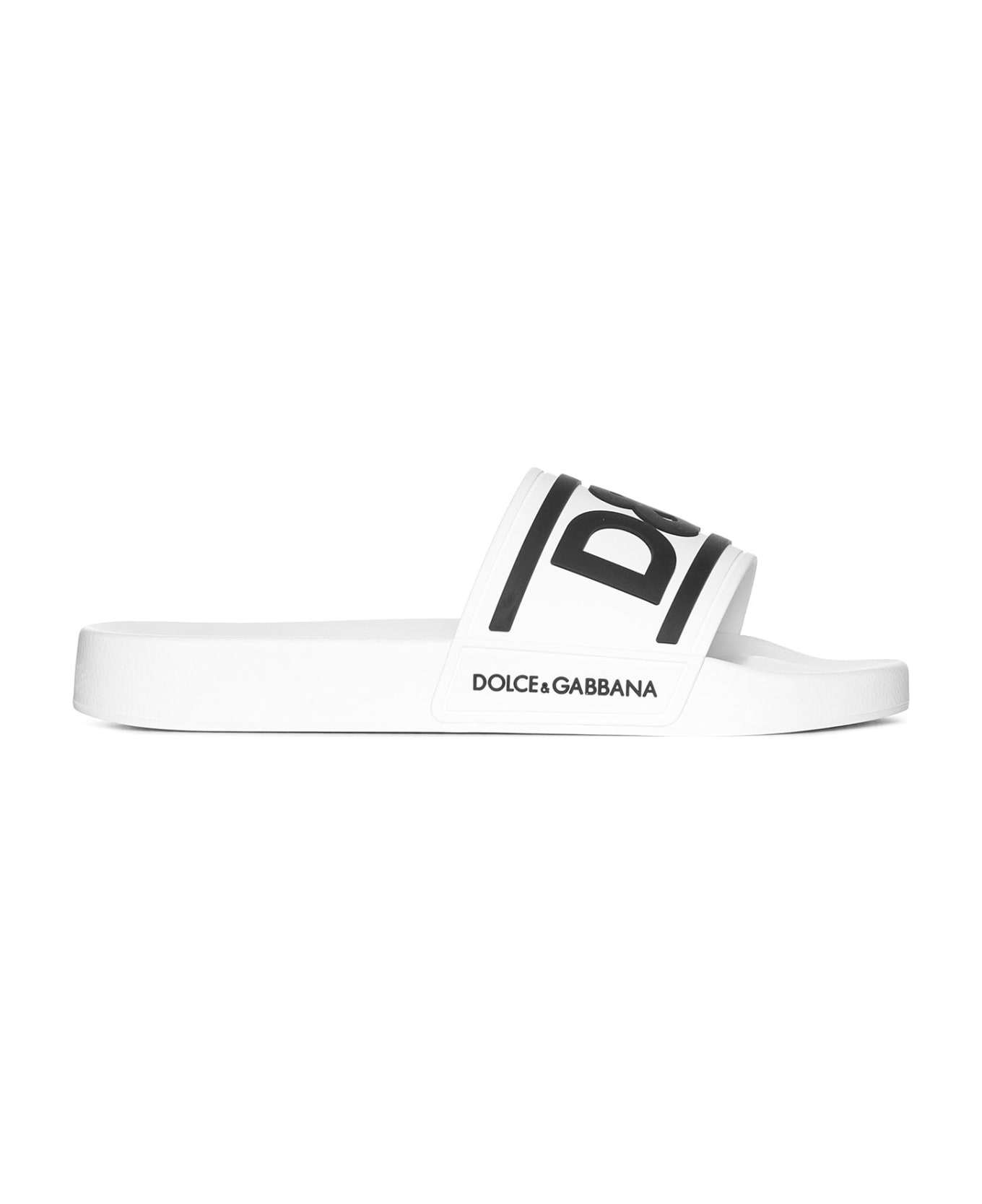 Dolce & Gabbana Slide Sandal With Logo - White