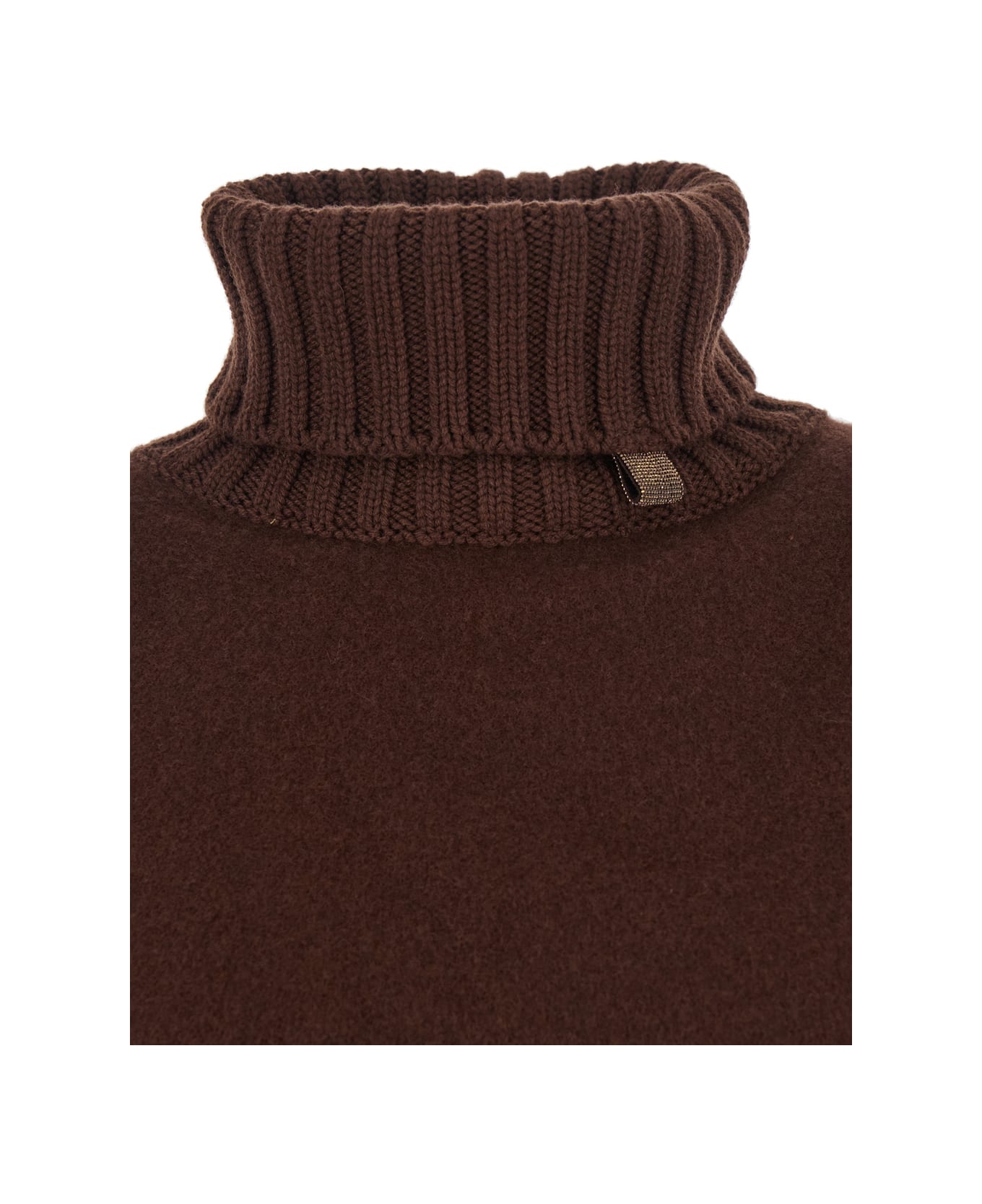 Fabiana Filippi Brown Cape With High Neck And Fringed Hem In Wool Blend Woman - Brown