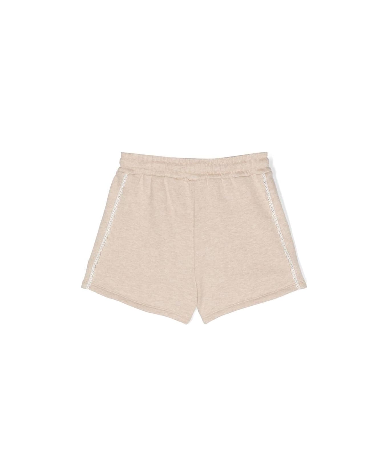 Chloé Shorts With Embroidered Logo In Cotton Girl - Beige ボトムス