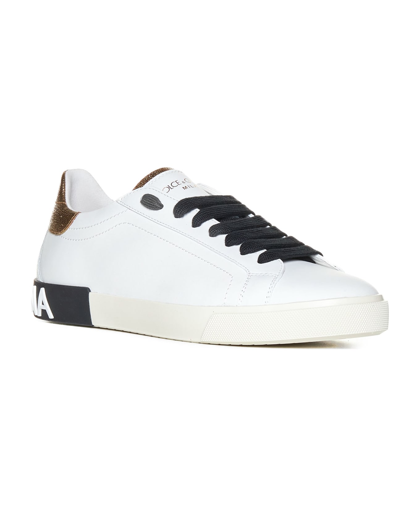 Dolce & Gabbana Portofino Leather Sneakers - White / Gold