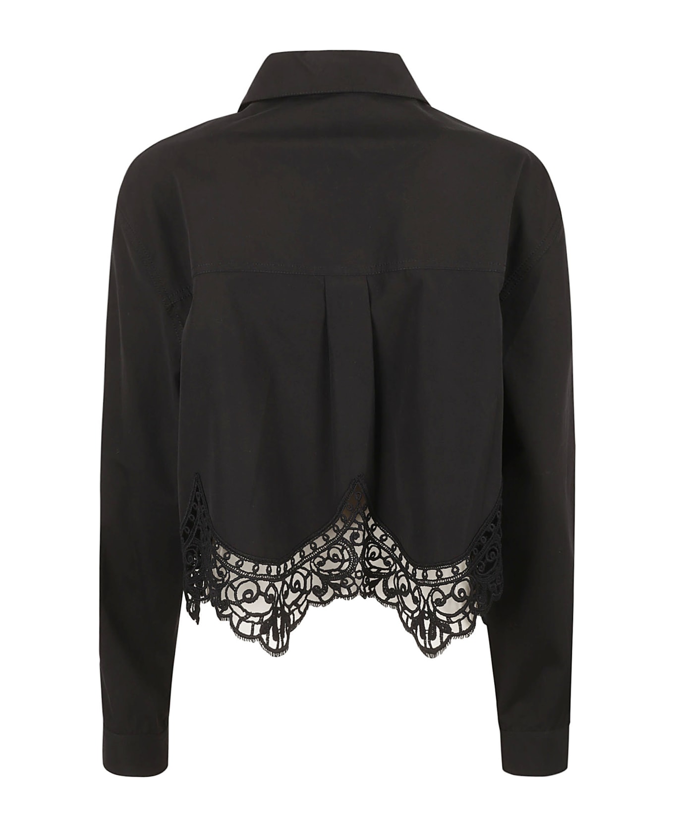 Burberry Lace Asymmetric Hem Crop Shirt - Black