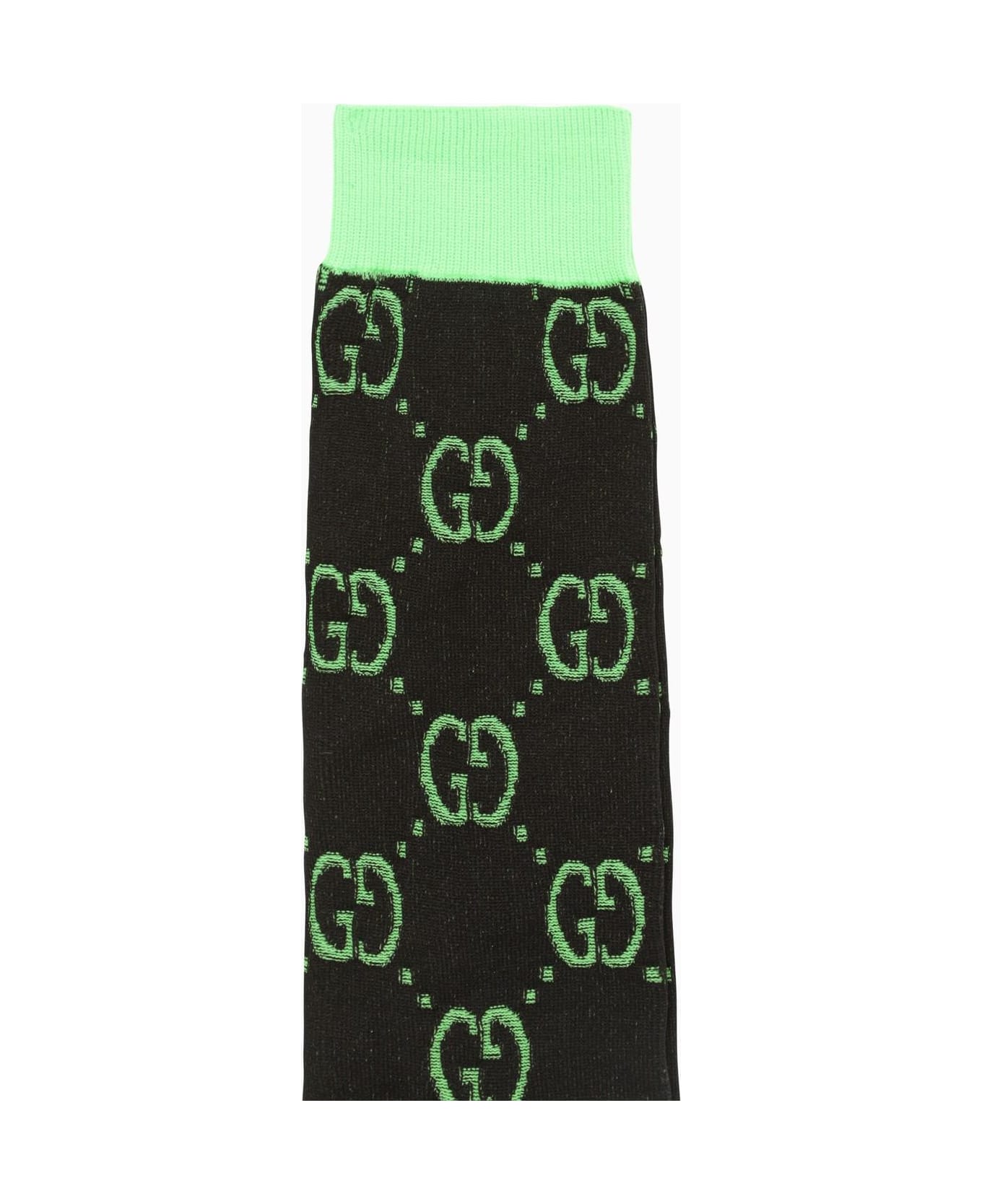 Gucci Black And Green Socks With Gg Motif - Green
