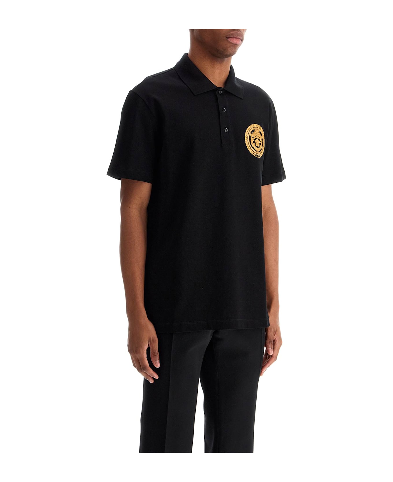Versace Chain Crest Polo Shirt - BLACK
