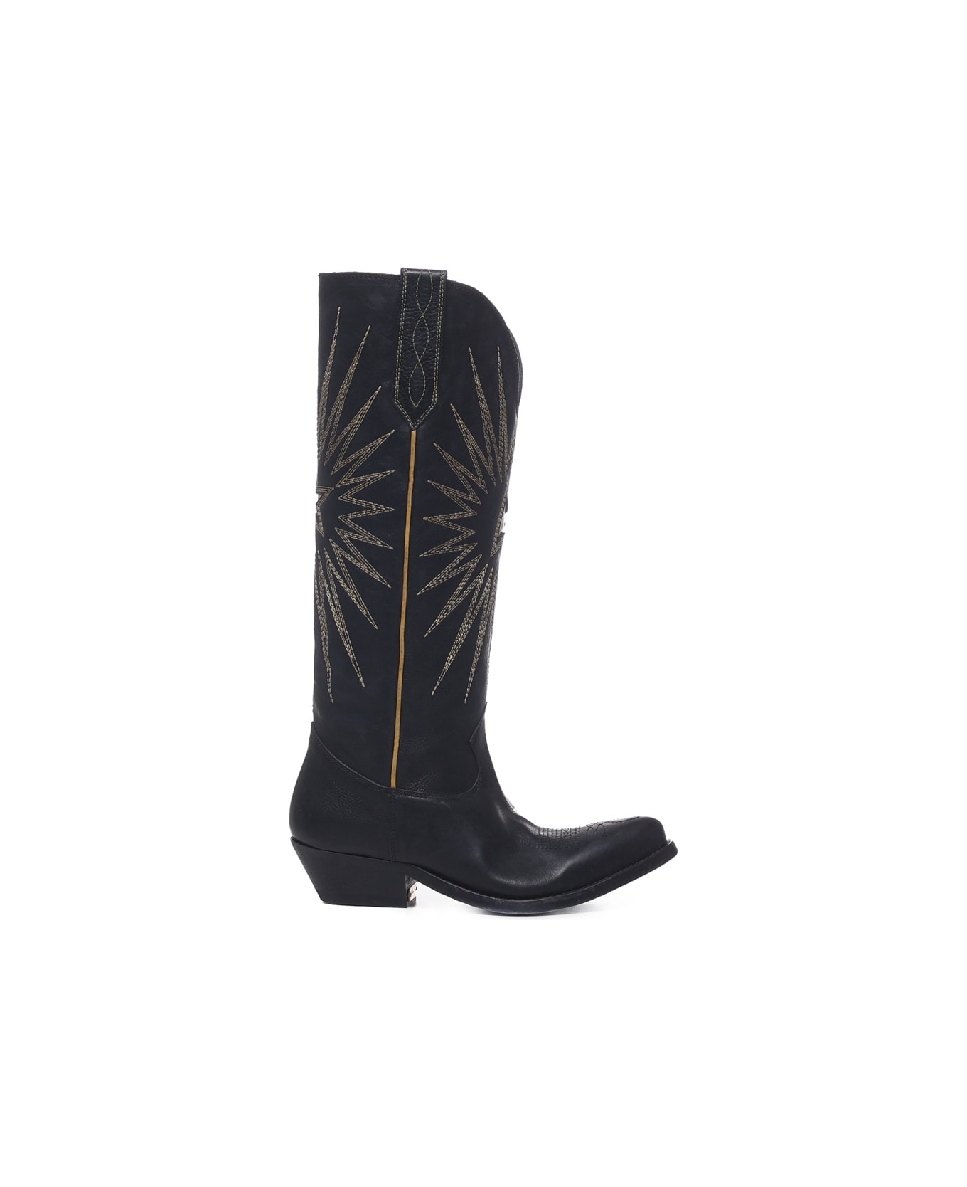 Golden Goose Wish Star Boots In Black Leather With Inlaid Star - Black