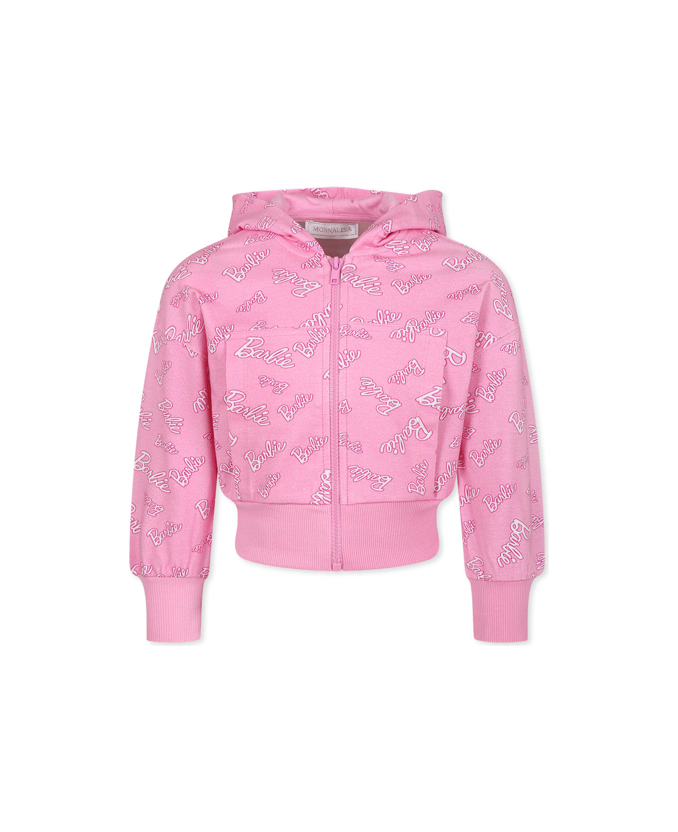 Monnalisa Pink Crop Sweatshirt For Girl With Barbie Printed - Pink