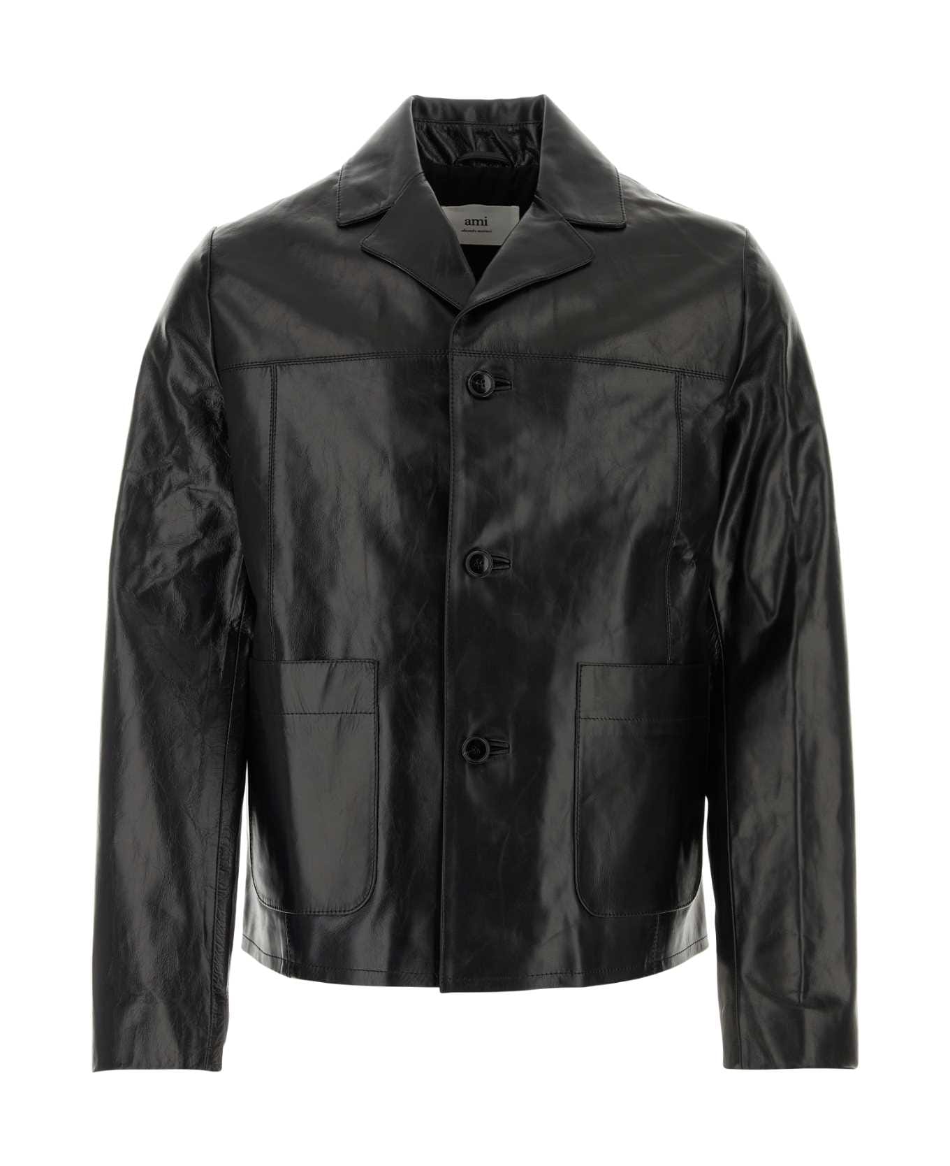 Ami Alexandre Mattiussi Black Leather Jacket - BLACK レザージャケット