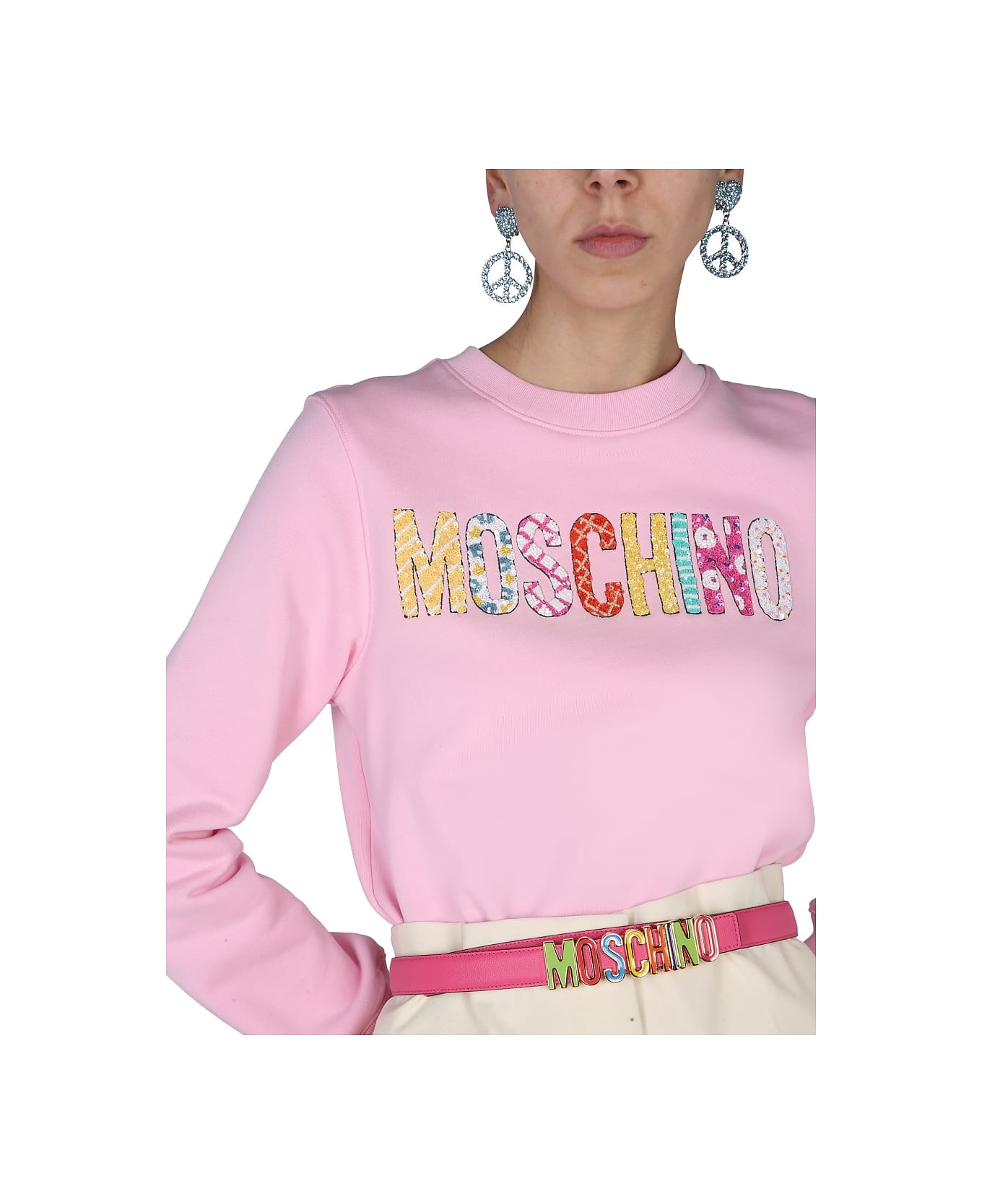 Moschino Sweatshirt With Sequin Logo - Pink