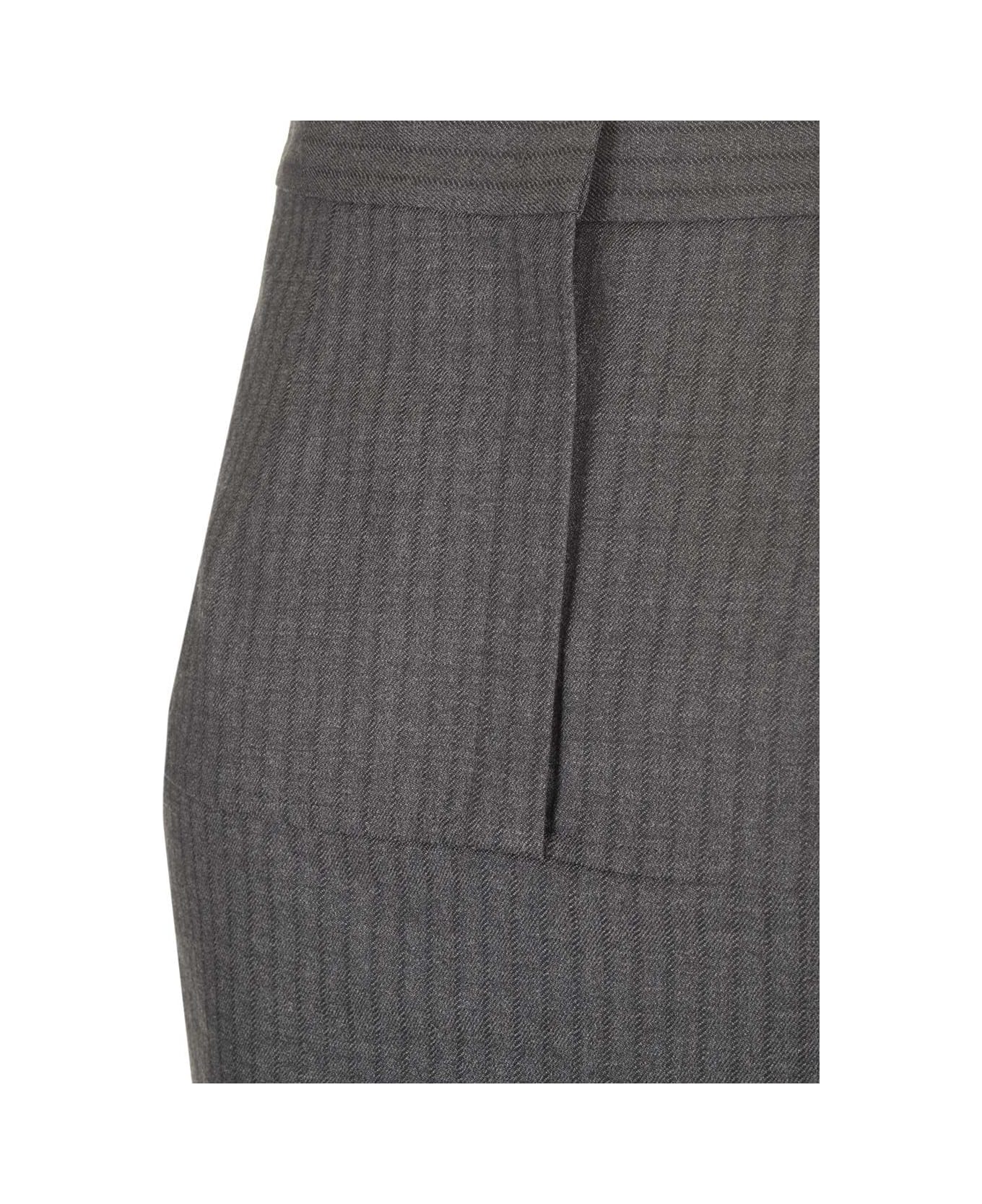 Fendi Pinstriped Wool Pencil Skirt - Grey