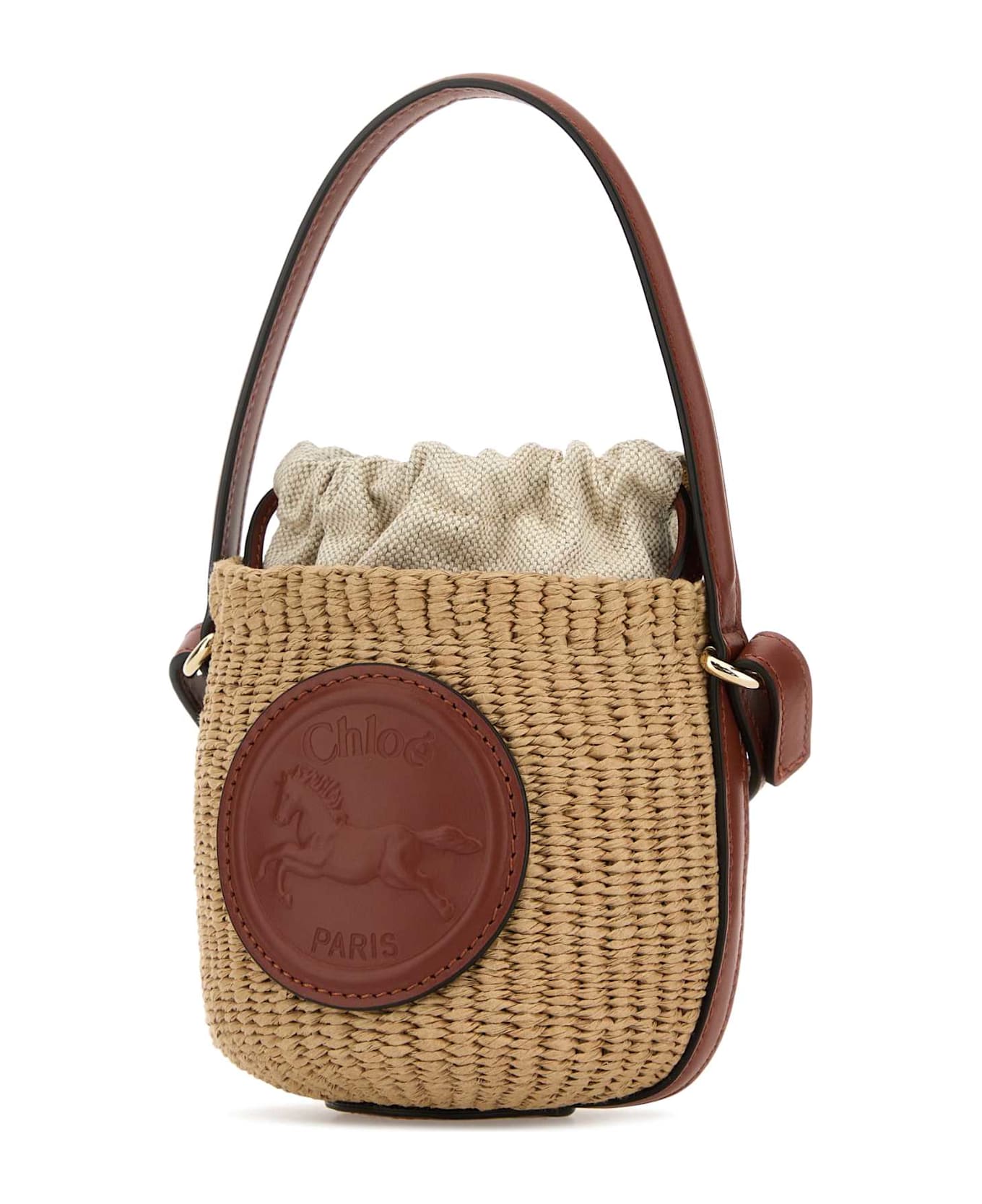 Chloé Raffia Horse Medal Bucket Bag - SEPIABROWN