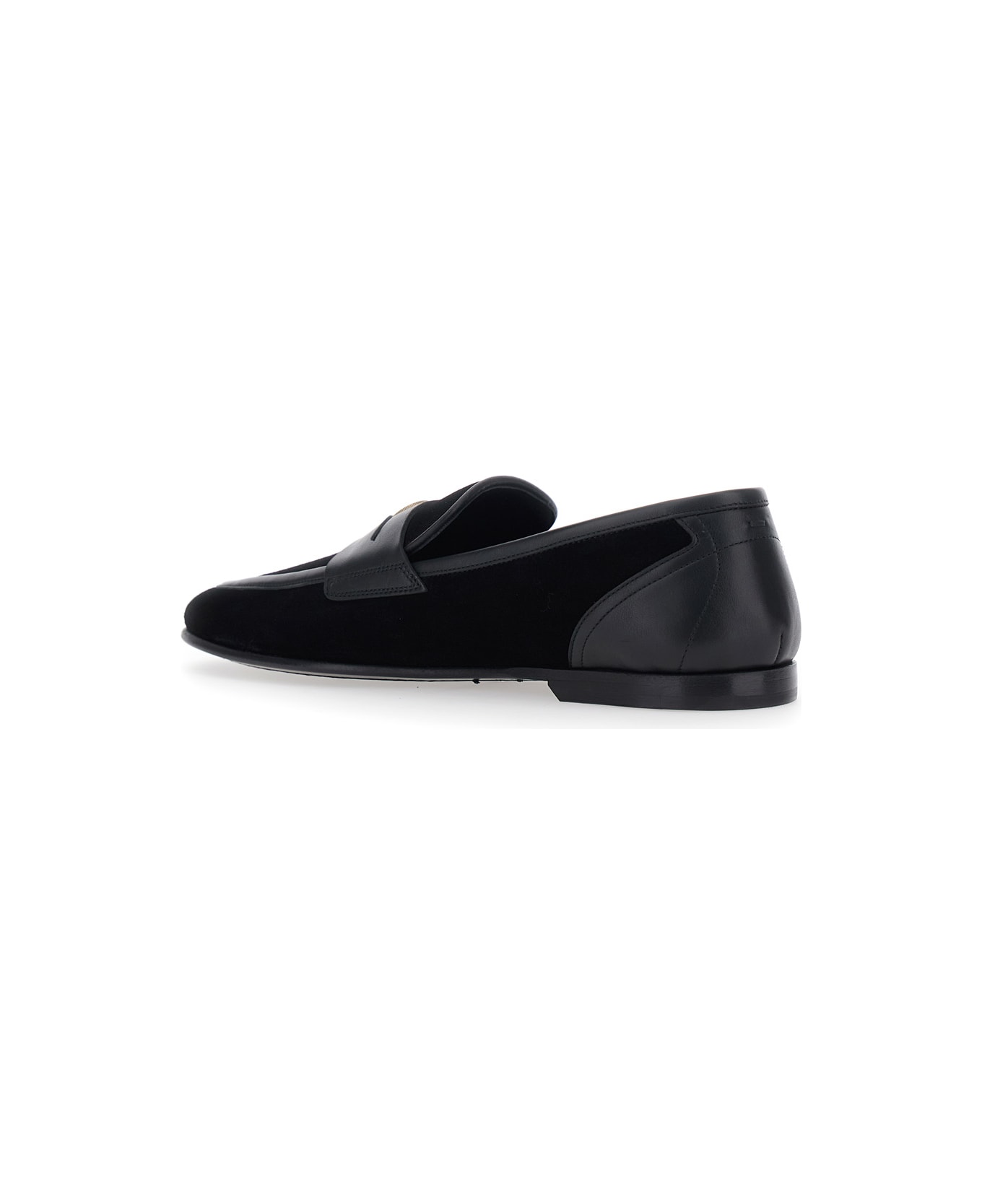 Dolce & Gabbana 'ariosto' Black Loafers With Metallic Dg Logo Plate On The Front In Leather And Suede Man - Black