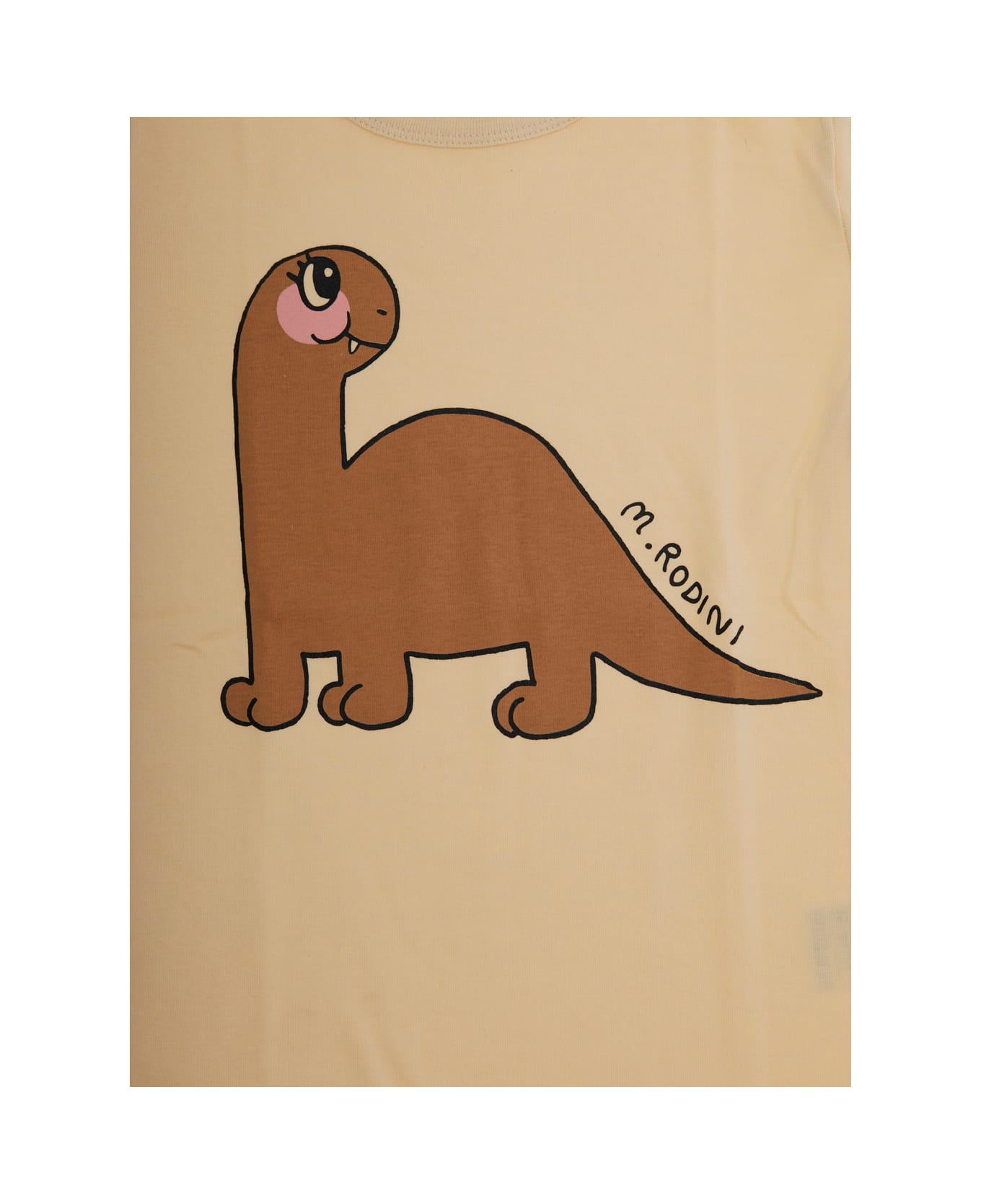 Mini Rodini Beige Crewneck T-shirt Wth Print On The Front In Cotton Baby - Beige