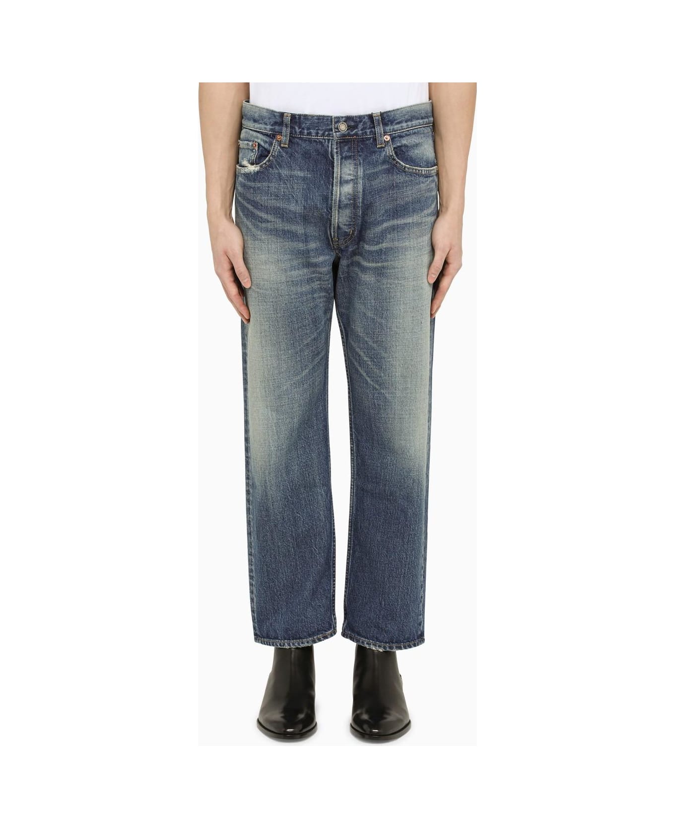 Saint Laurent Washed Blue Cropped Jeans - Vintage