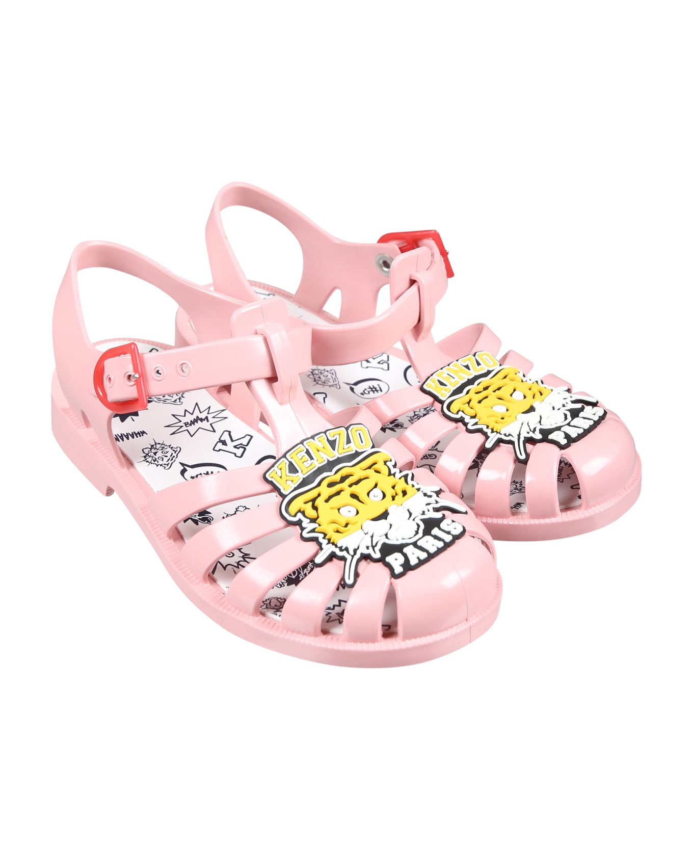 Kenzo Kids Pink Sandals For Girl With Tiger - Pink