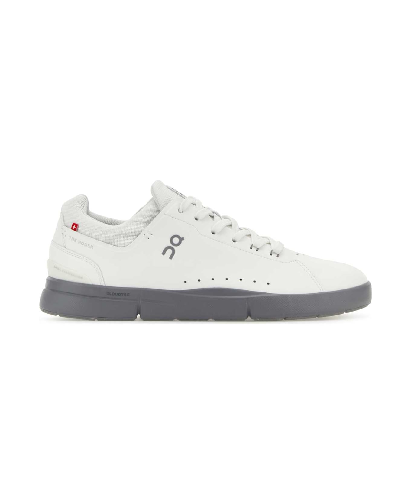 ON White Synthetic Leather And Mesh The Roger Advantage Sneakers - WHITEALLOY