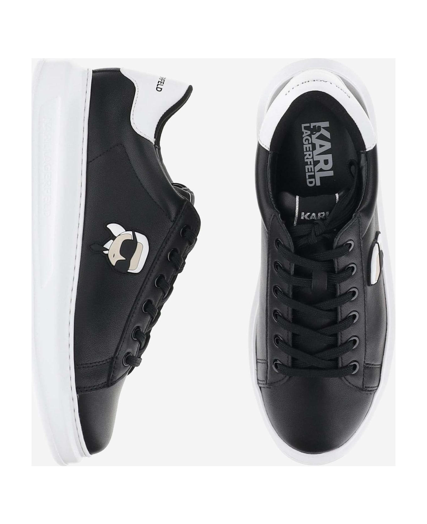 Karl Lagerfeld Leather Sneakers With Logo - Black スニーカー