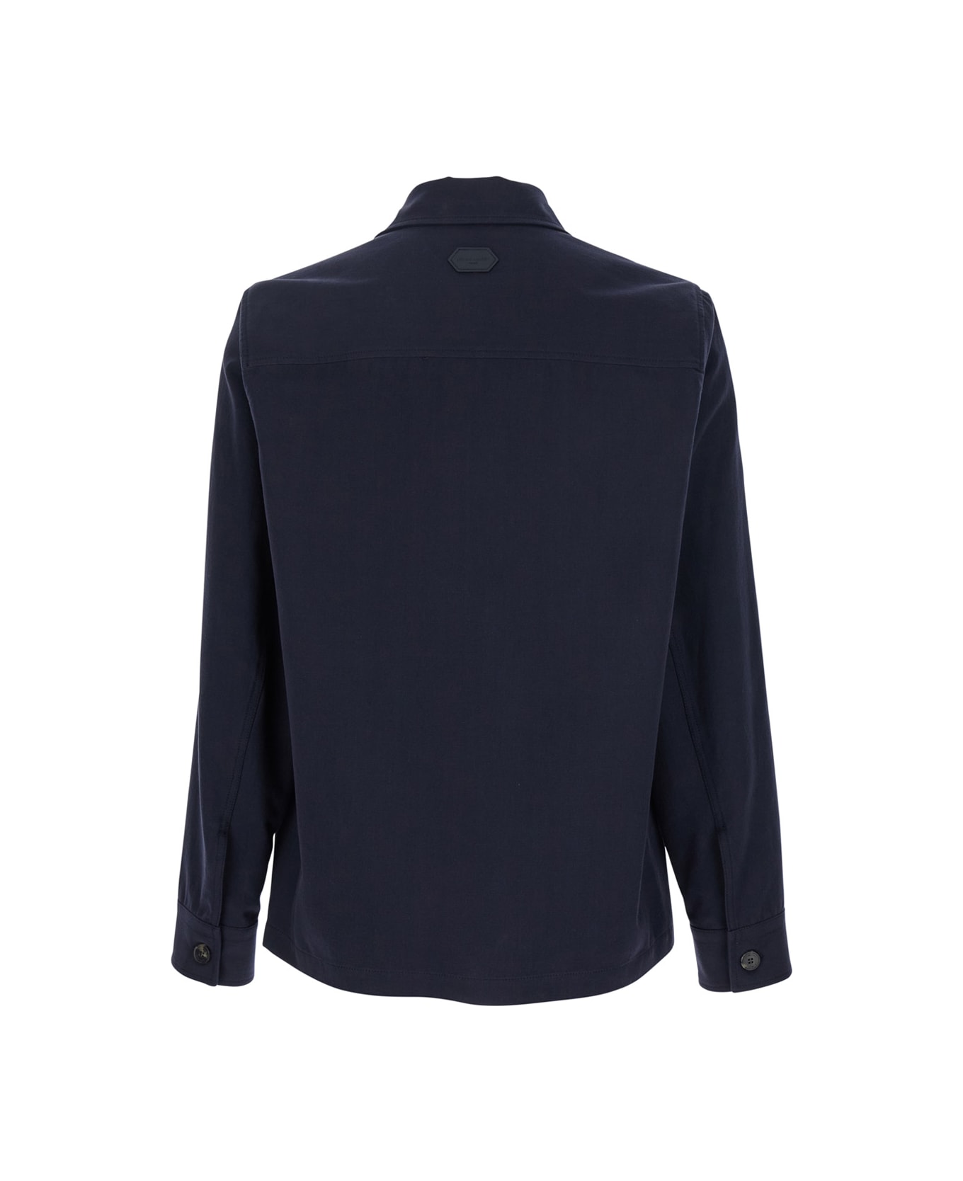 Jacob Cohen Blue Jacket With Classic Collar And Logo Patch On The Rear In Cotton Man - Blu
