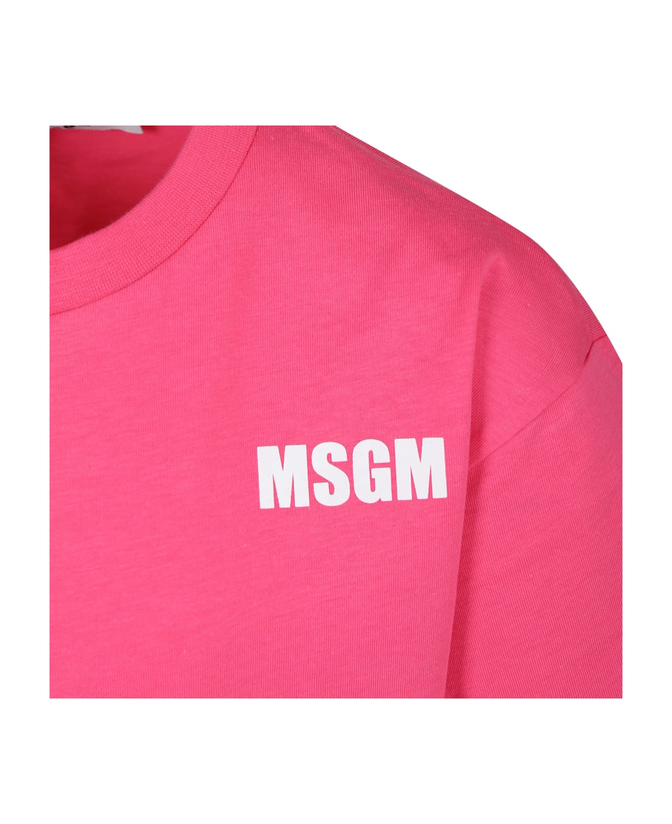 MSGM Fuchsia Dress For Girl With Logo - Fuchsia