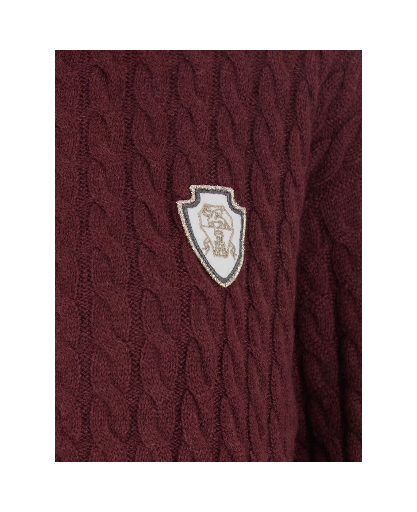 Brunello Cucinelli Red Cardigan With Bicolor Collar And Logo Patch On The Front In Cashmere Woman - Red