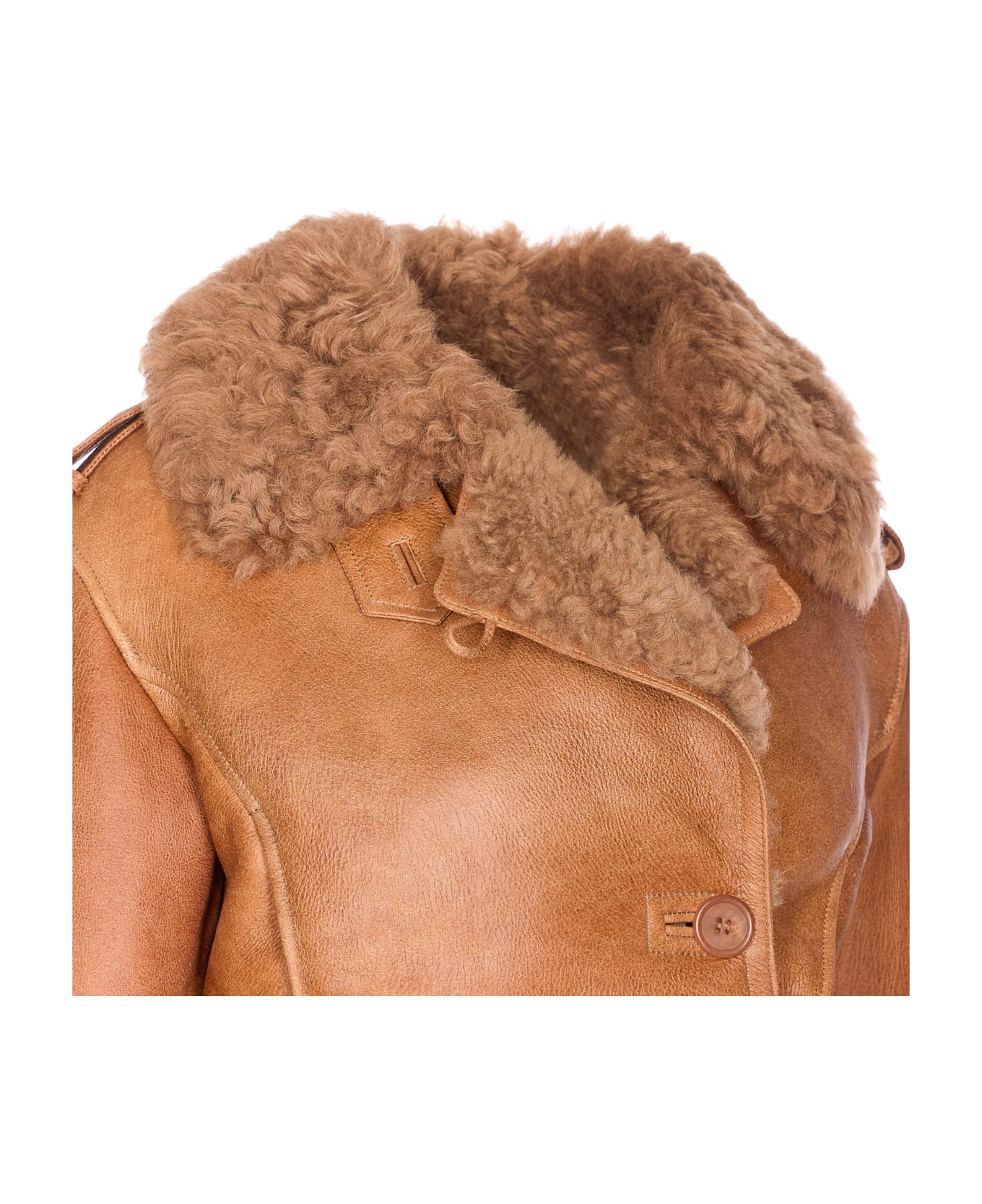 Chloé Leather Short Boxy Jacket - Brown