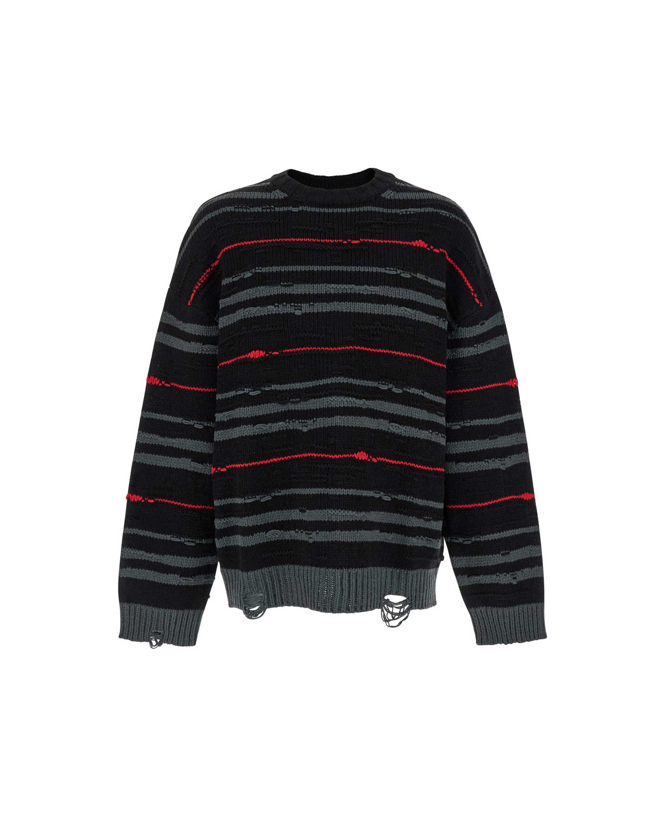 Juun.J Multicolor Striped Sweater With Used Effect In Wool Man - Multicolor