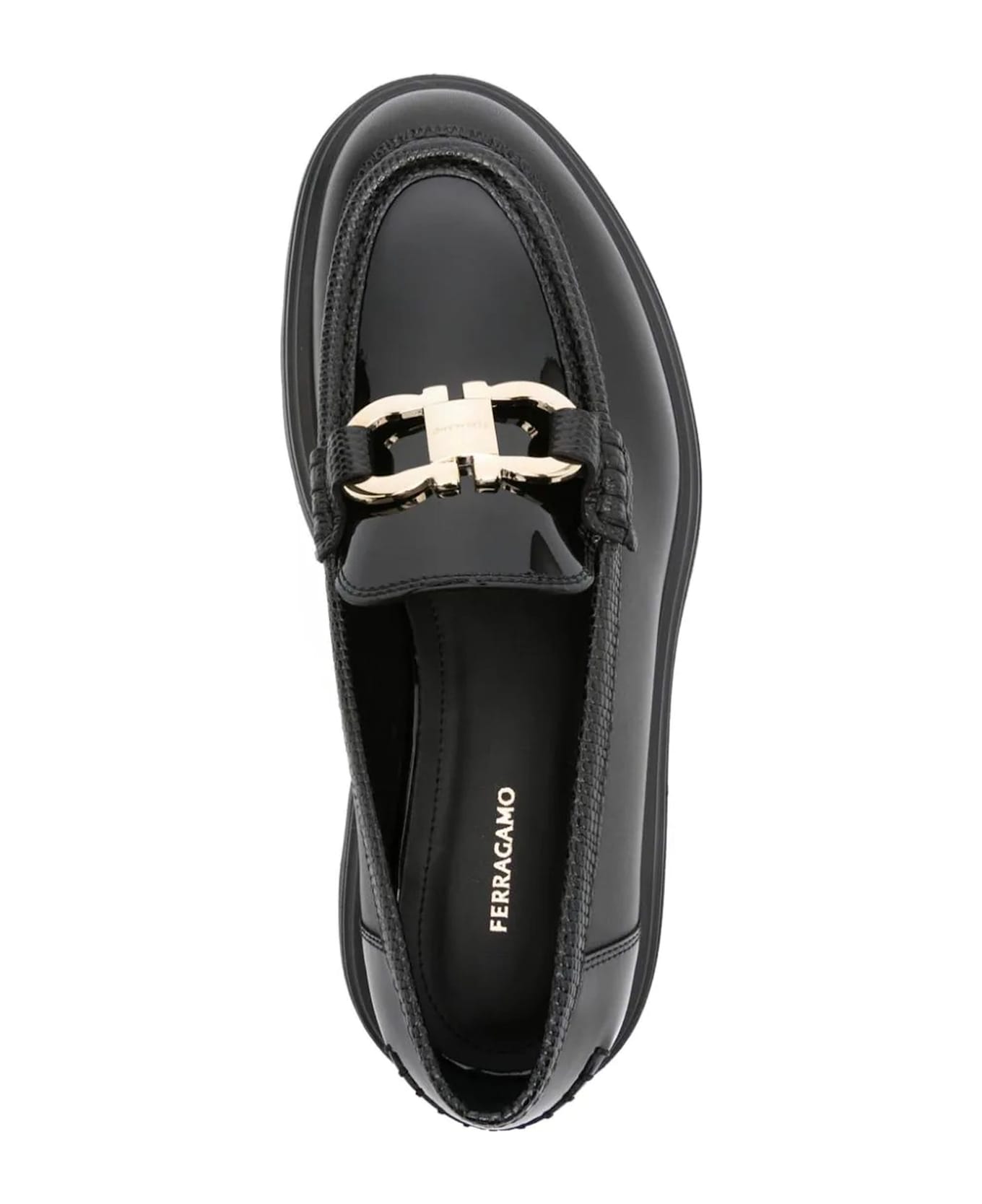 Ferragamo Black Calf Leather Gancini Loafers - Nero